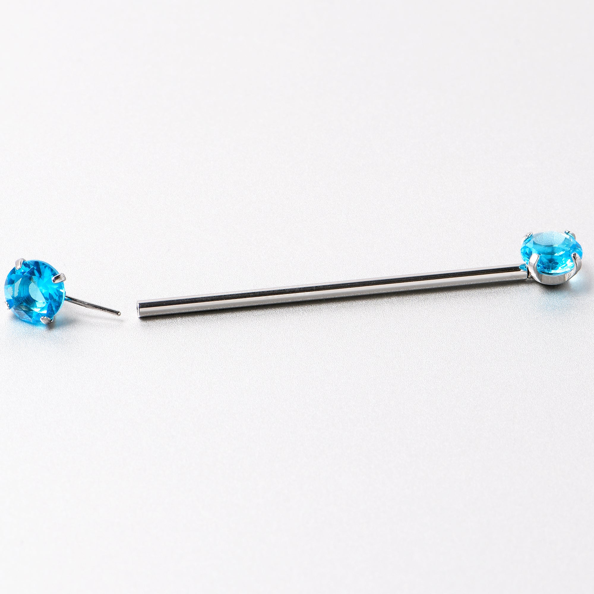 14G Aqua CZ Gem Threadless Industrial Barbell 38mm