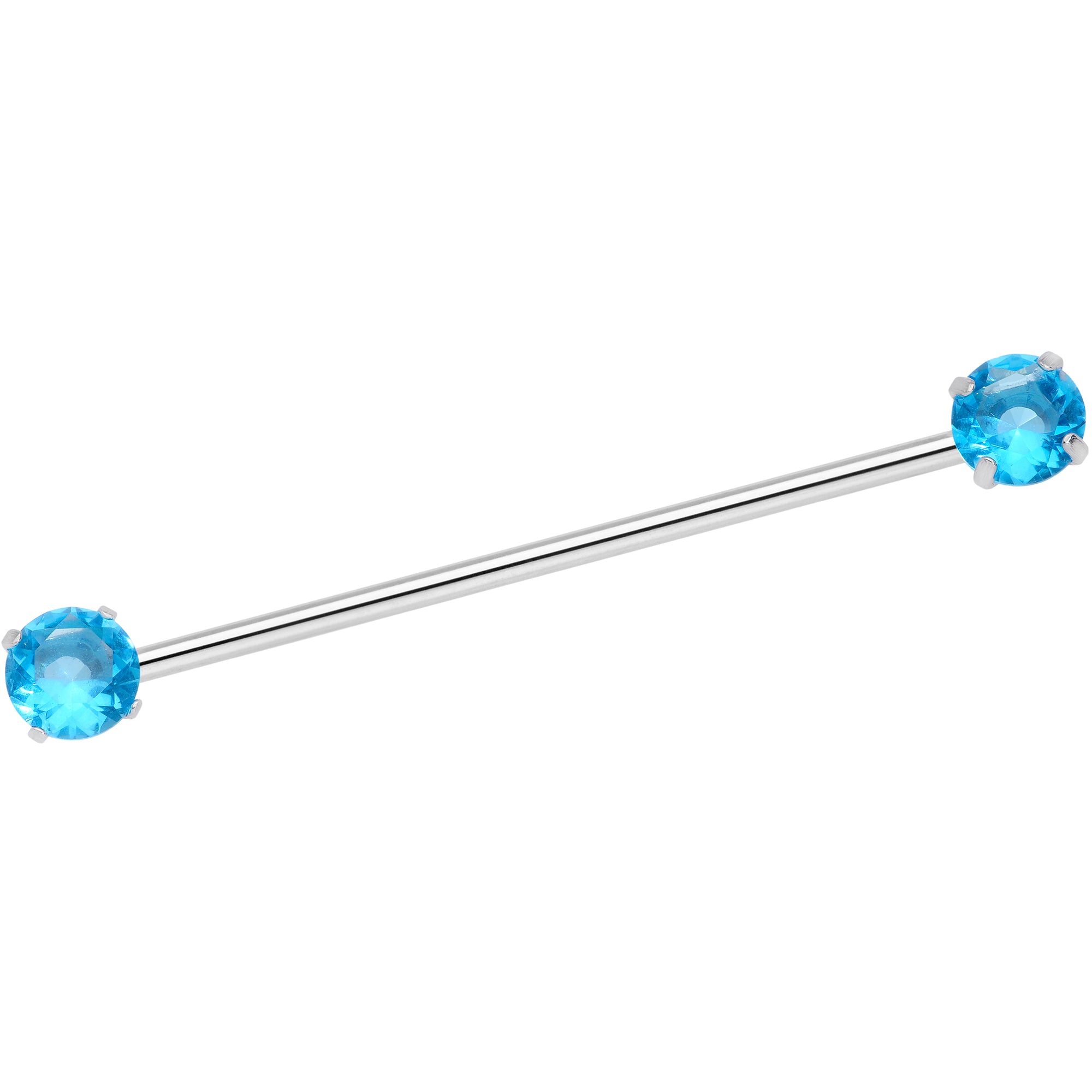 14G Aqua CZ Gem Threadless Industrial Barbell 38mm