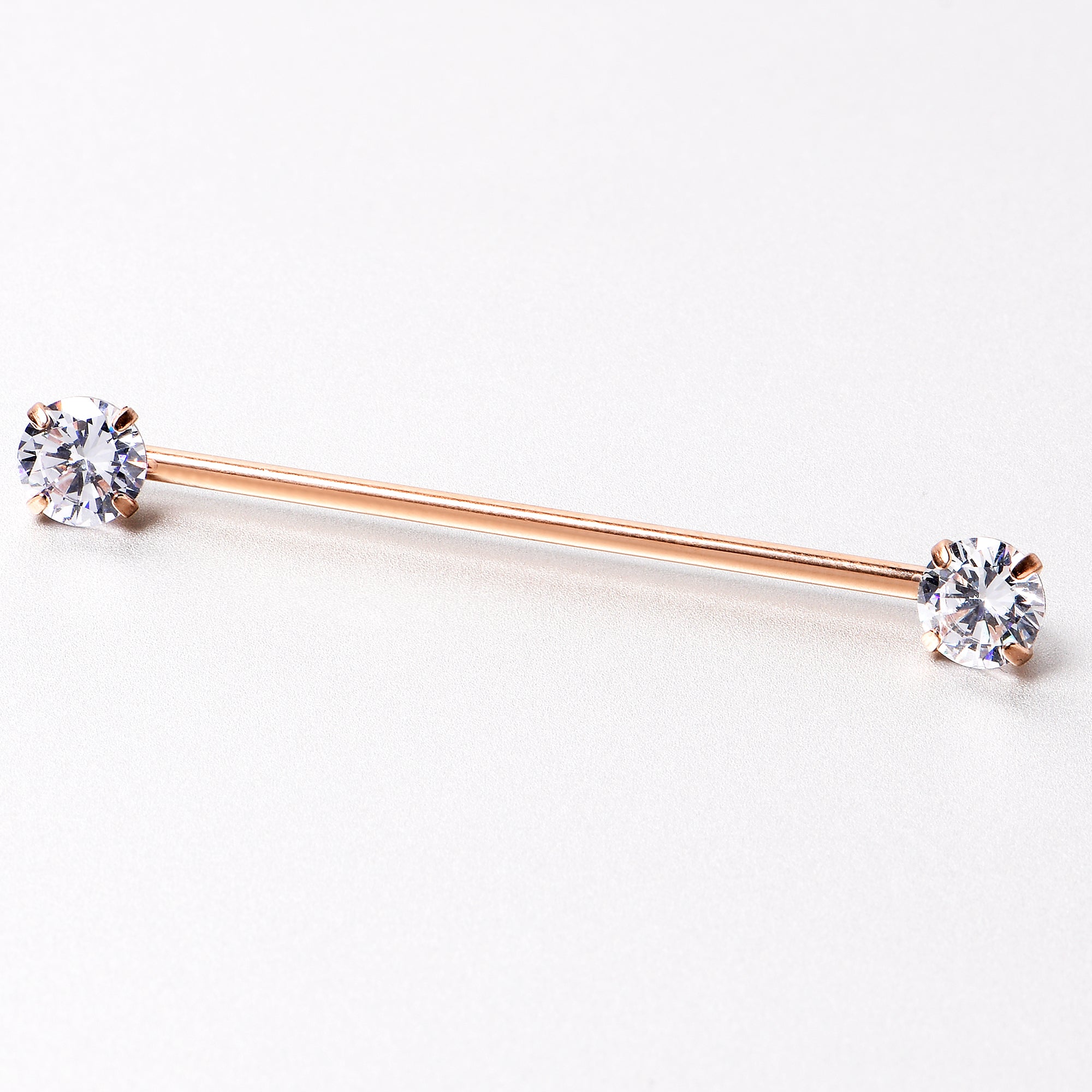 14G Clear CZ Gem Rose Gold Tone Threadless Industrial Barbell 38mm