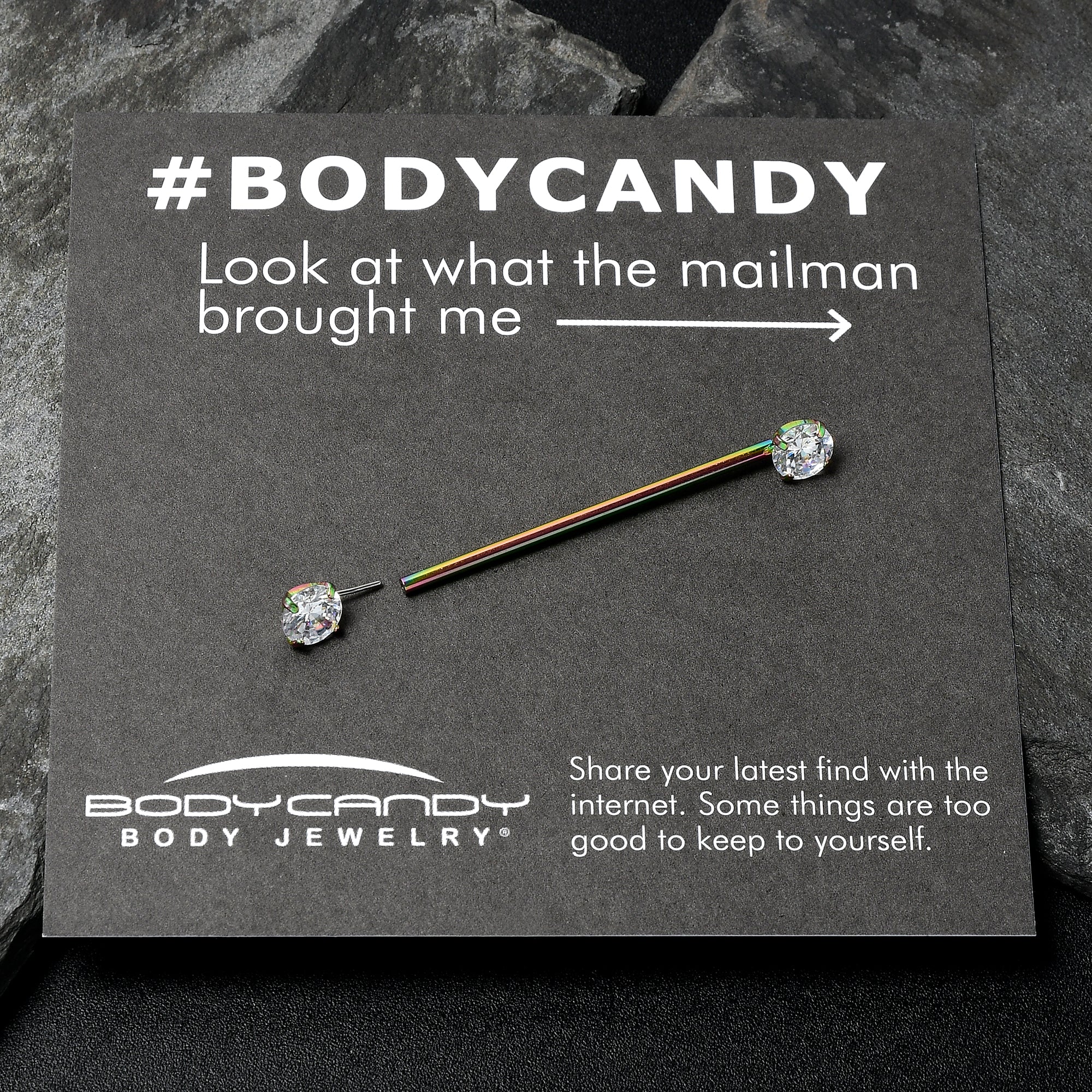 14G Clear CZ Gem Rainbow Threadless Industrial Barbell 38mm