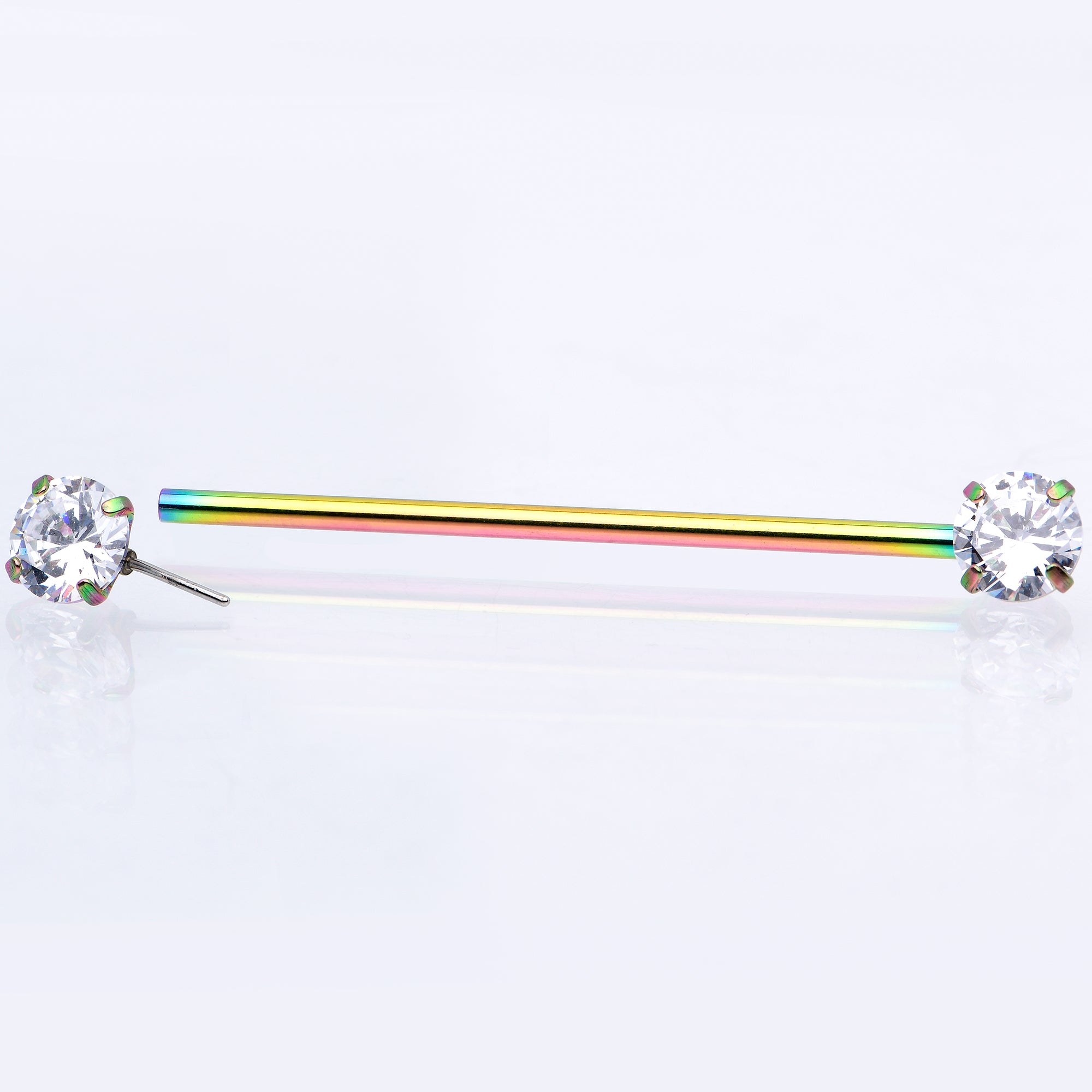14G Clear CZ Gem Rainbow Threadless Industrial Barbell 38mm