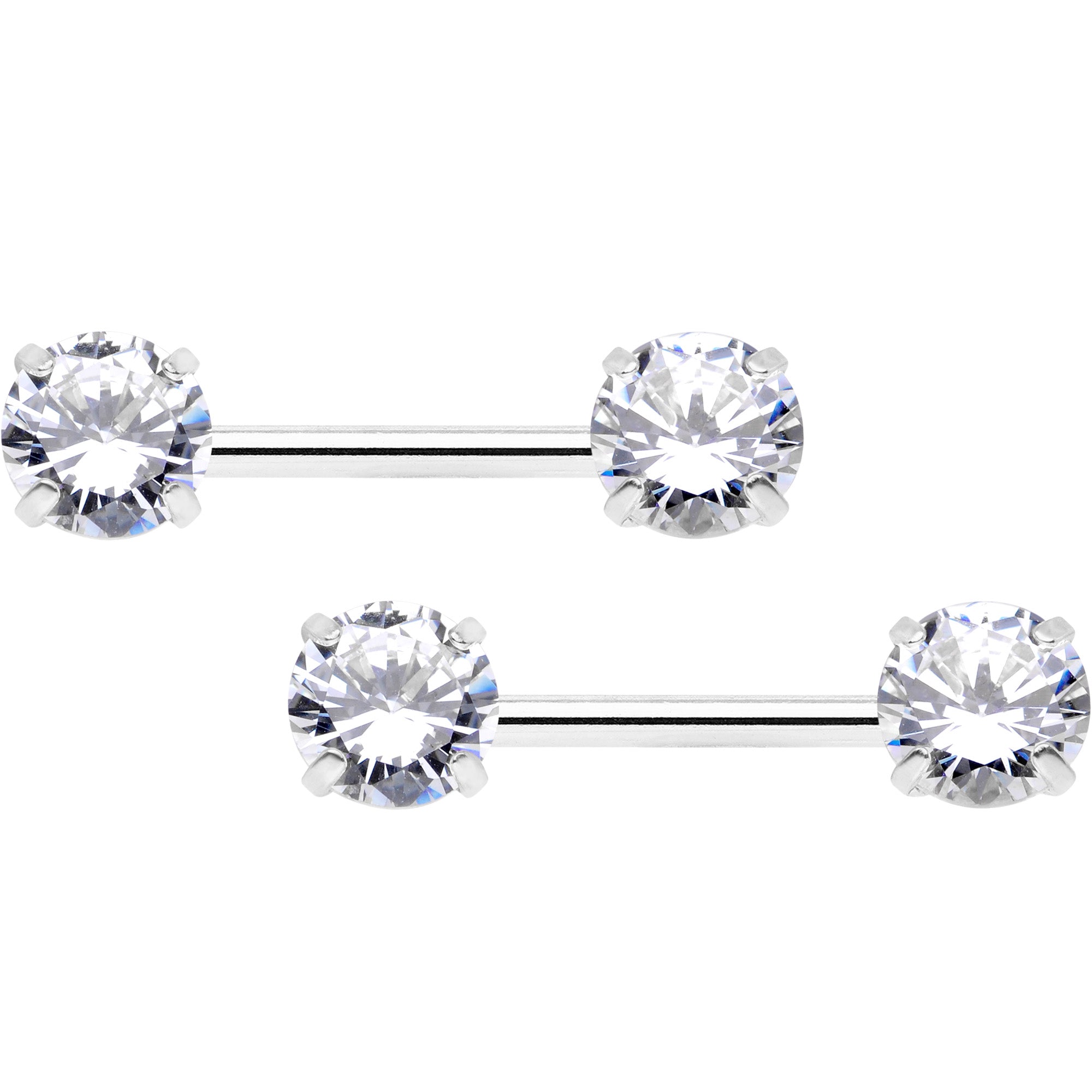 14G 1/2 Clear CZ Gem Threadless Barbell Nipple Ring Set
