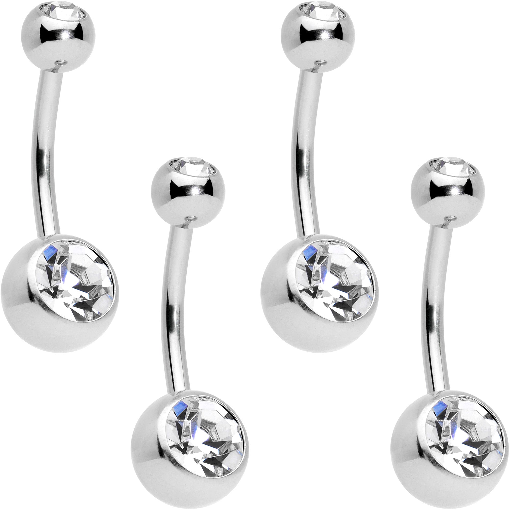 Clear CZ Gem Internally Threaded Simple Belly Ring Set of 4
