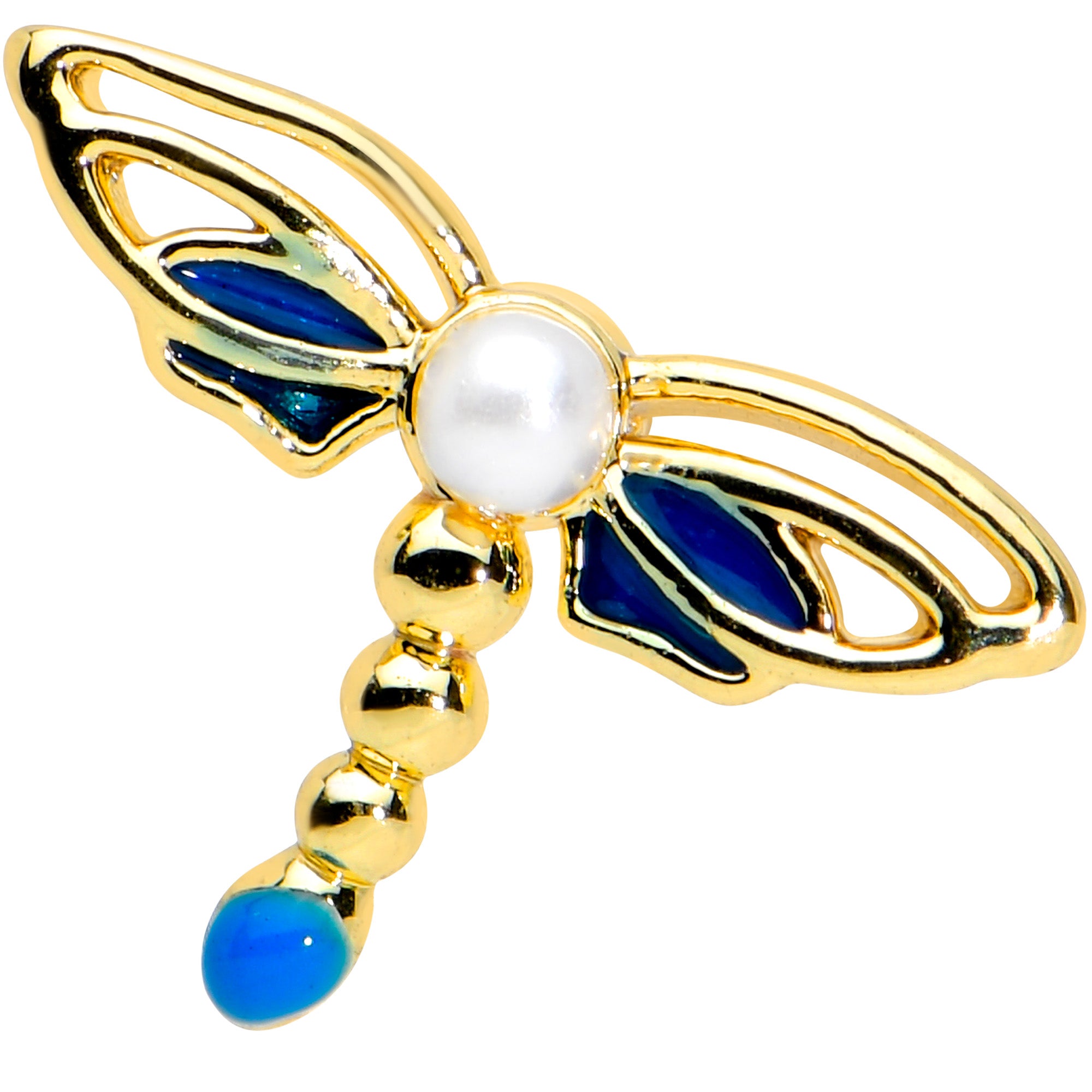 16G 1/4 Gold Tone White Orb Dragonfly Labret Monroe Tragus