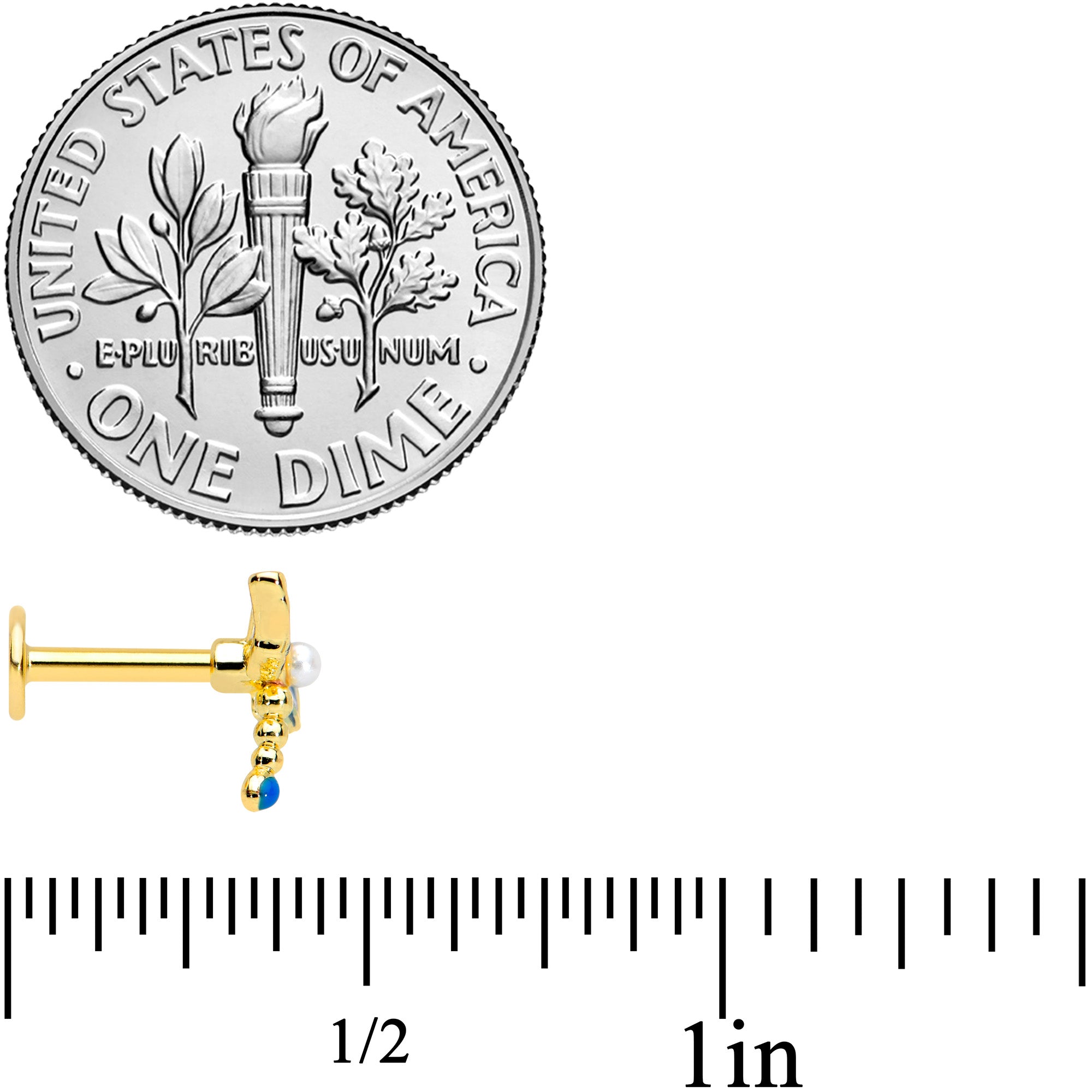 16G 1/4 Gold Tone White Orb Dragonfly Labret Monroe Tragus