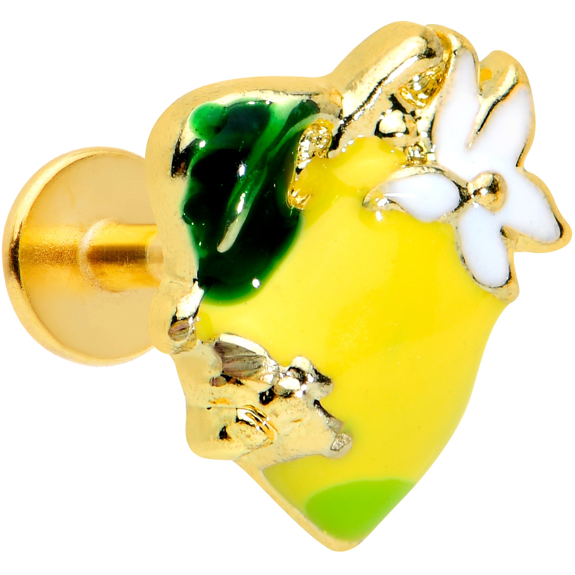 16G 1/4 Gold Tone Bee Flower Lemon Labret Monroe Tragus