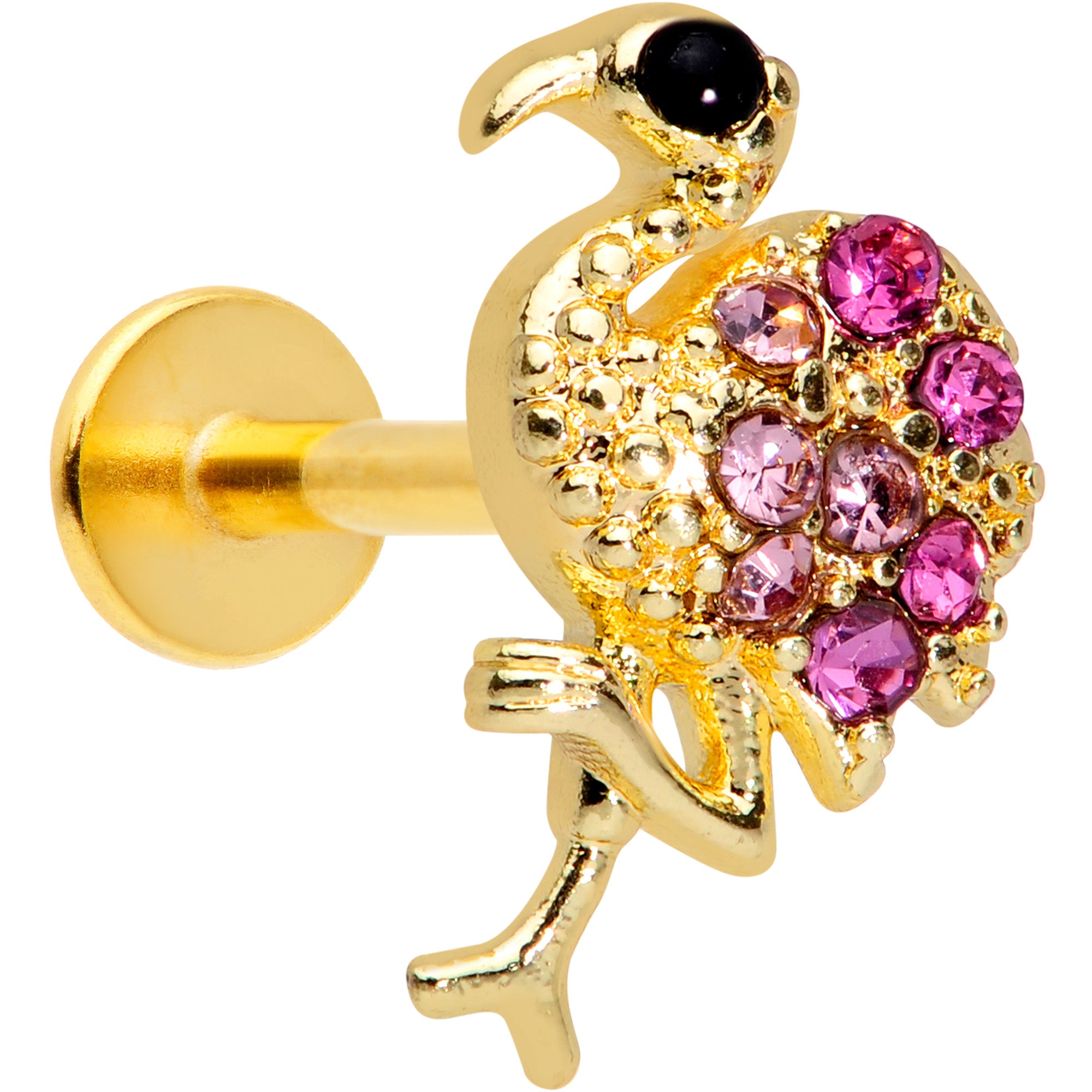 16G 5/16 Pink Gem Gold Tone Fashion Flamingo Labret Monroe Tragus