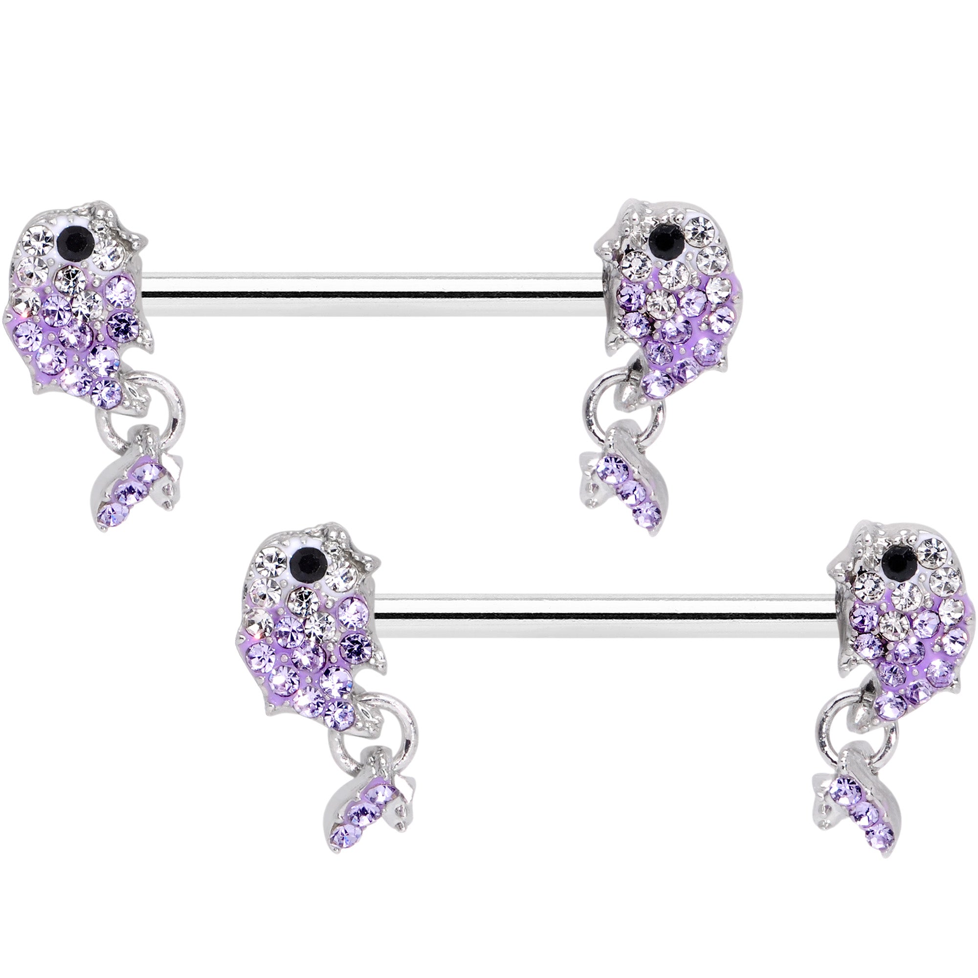 14G 9/16 Clear Purple Gem Sweet Fish Barbell Nipple Ring Set