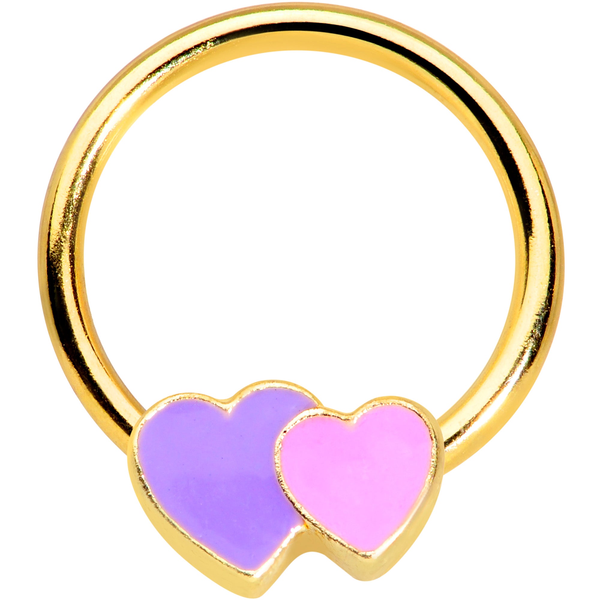 16G 3/8 Gold Tone Purple Hearts BCR Captive Ring
