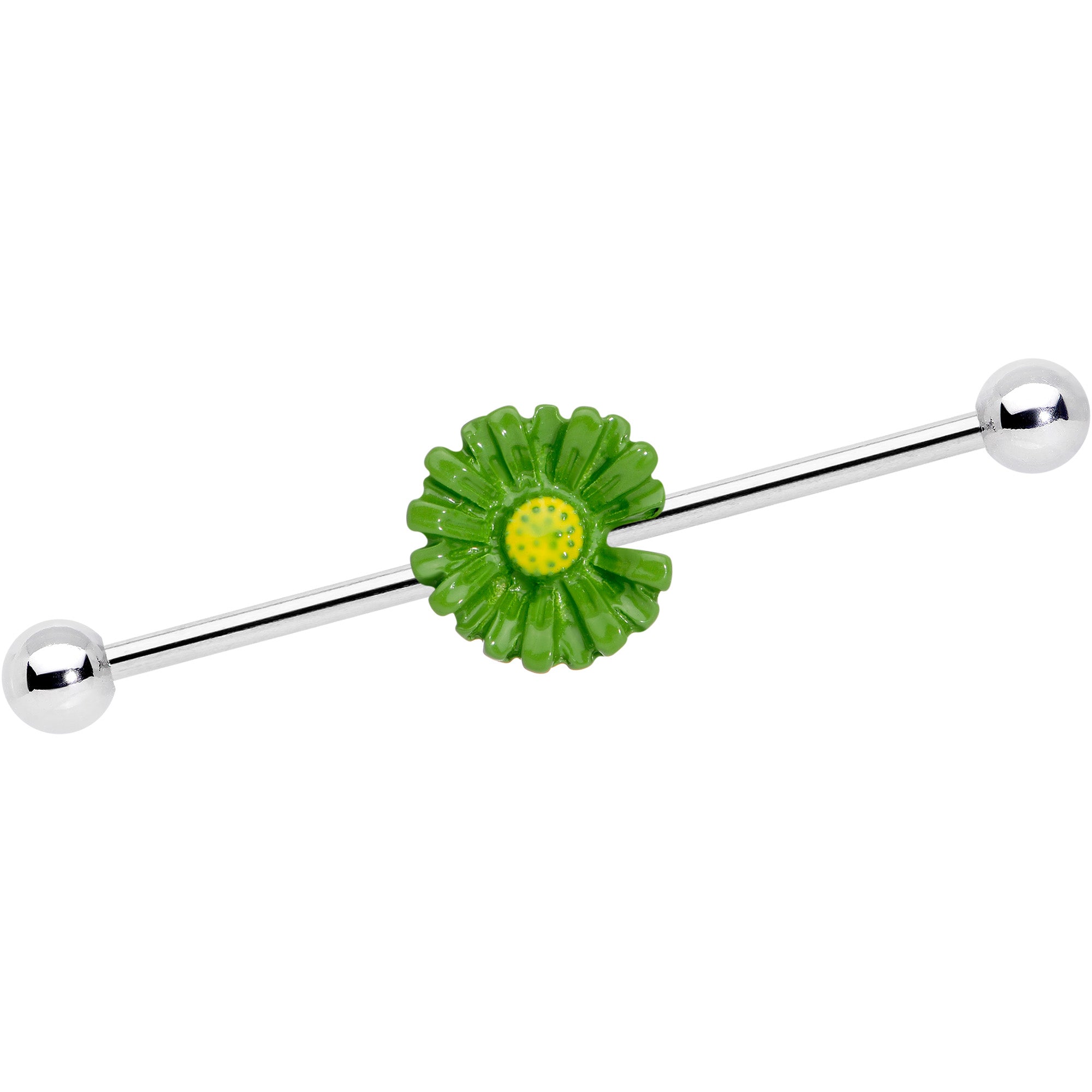 14G Green Daisy Industrial Barbell 38mm