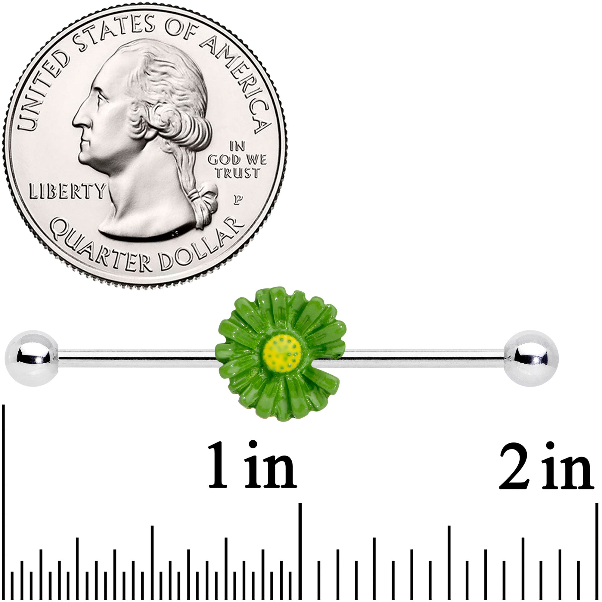 14G Green Daisy Industrial Barbell 38mm