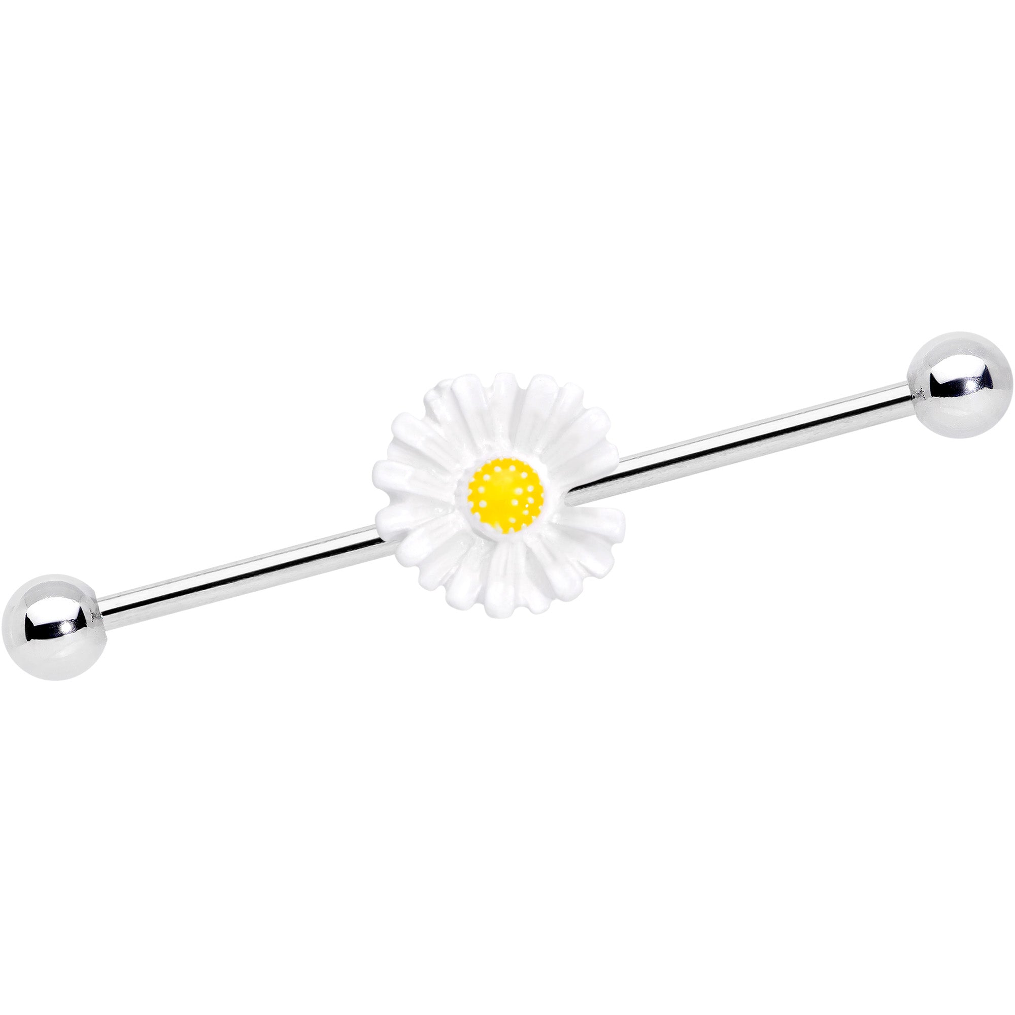 14G White Daisy Industrial Barbell 38mm