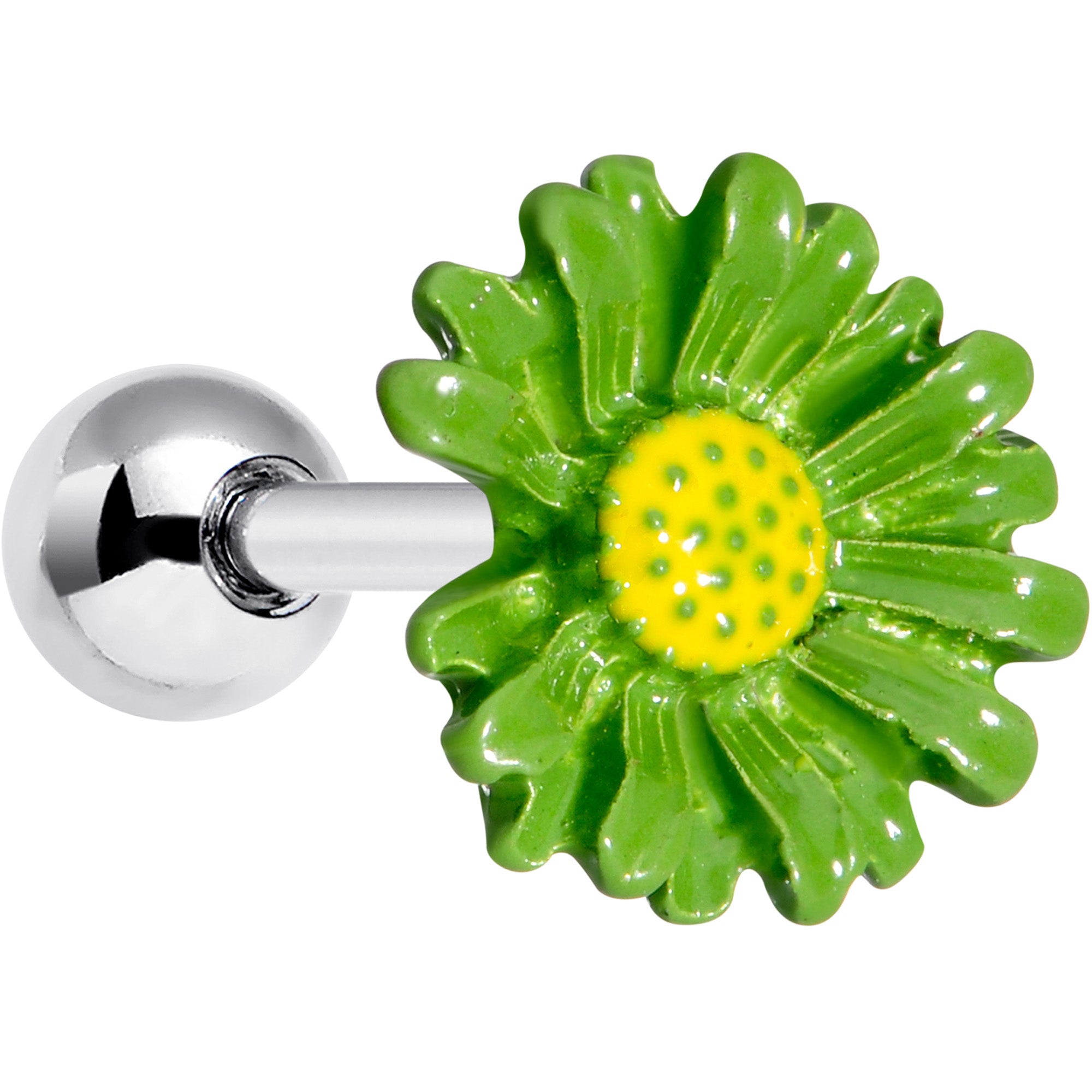 16G 1/4 Green Daisy Flower Cartilage Tragus Earring