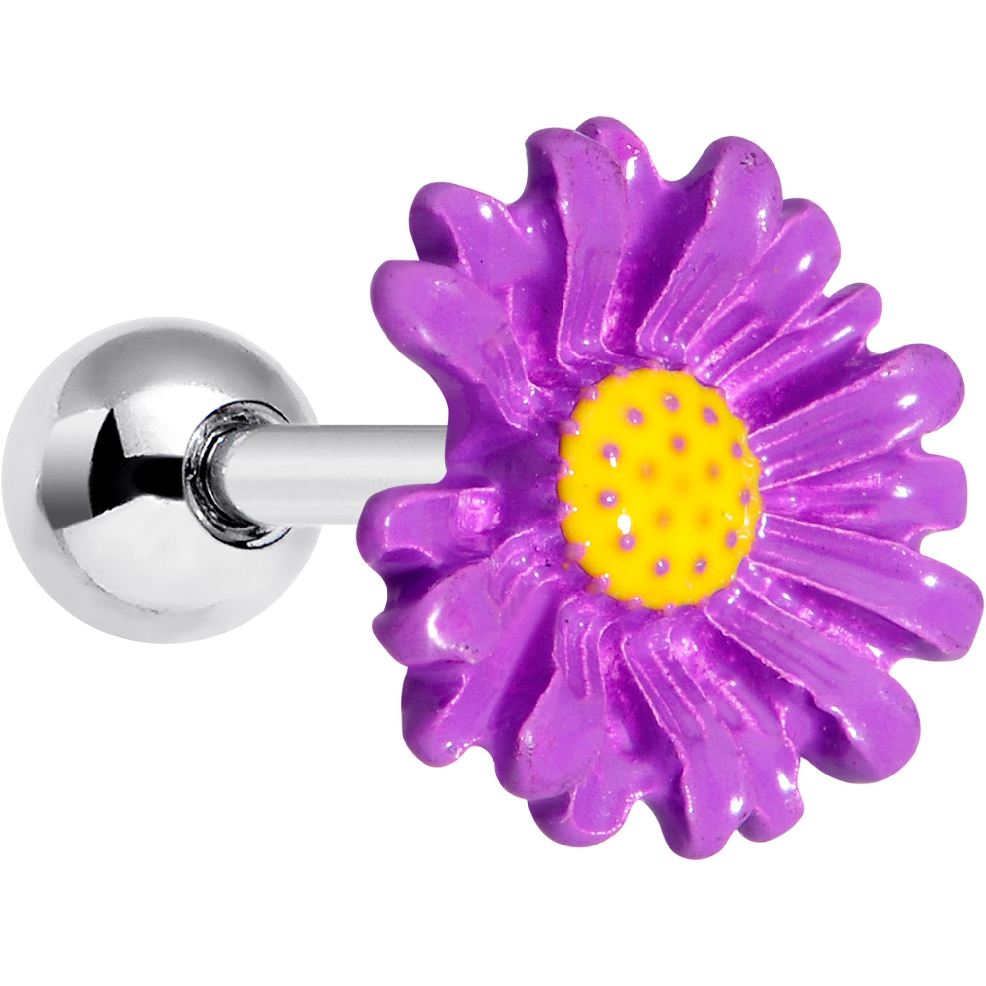 16G 1/4 Purple Daisy Flower Cartilage Tragus Earring