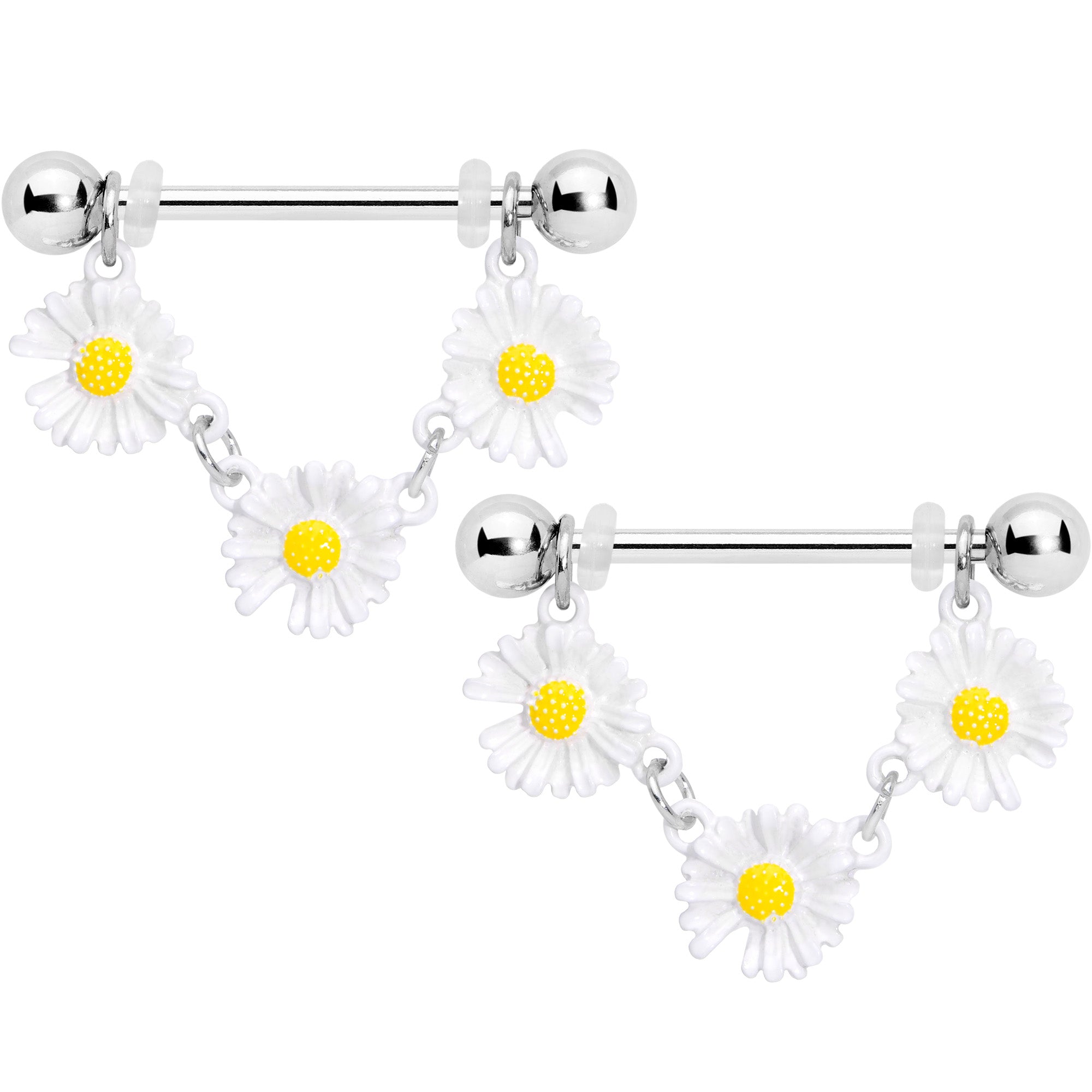 14G 13/16 White Daisy Chain Dangle Nipple Ring Set