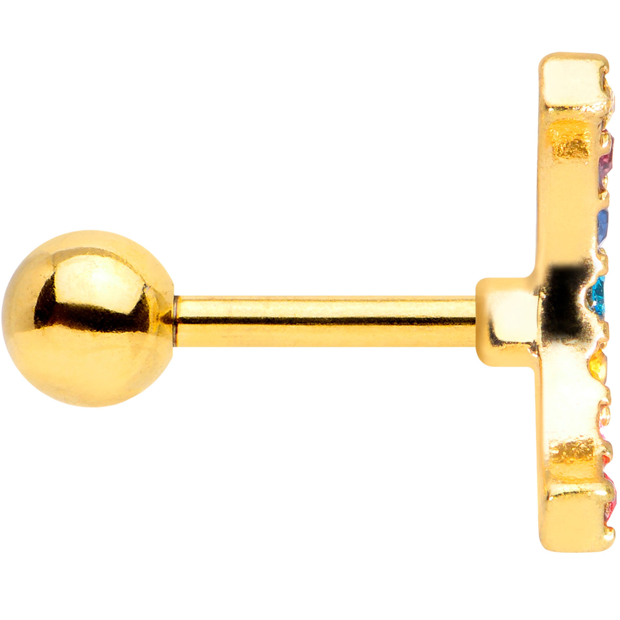 16G 1`/4 Red Blue Gem Gold Tone Rainbow Arc Cartilage Tragus