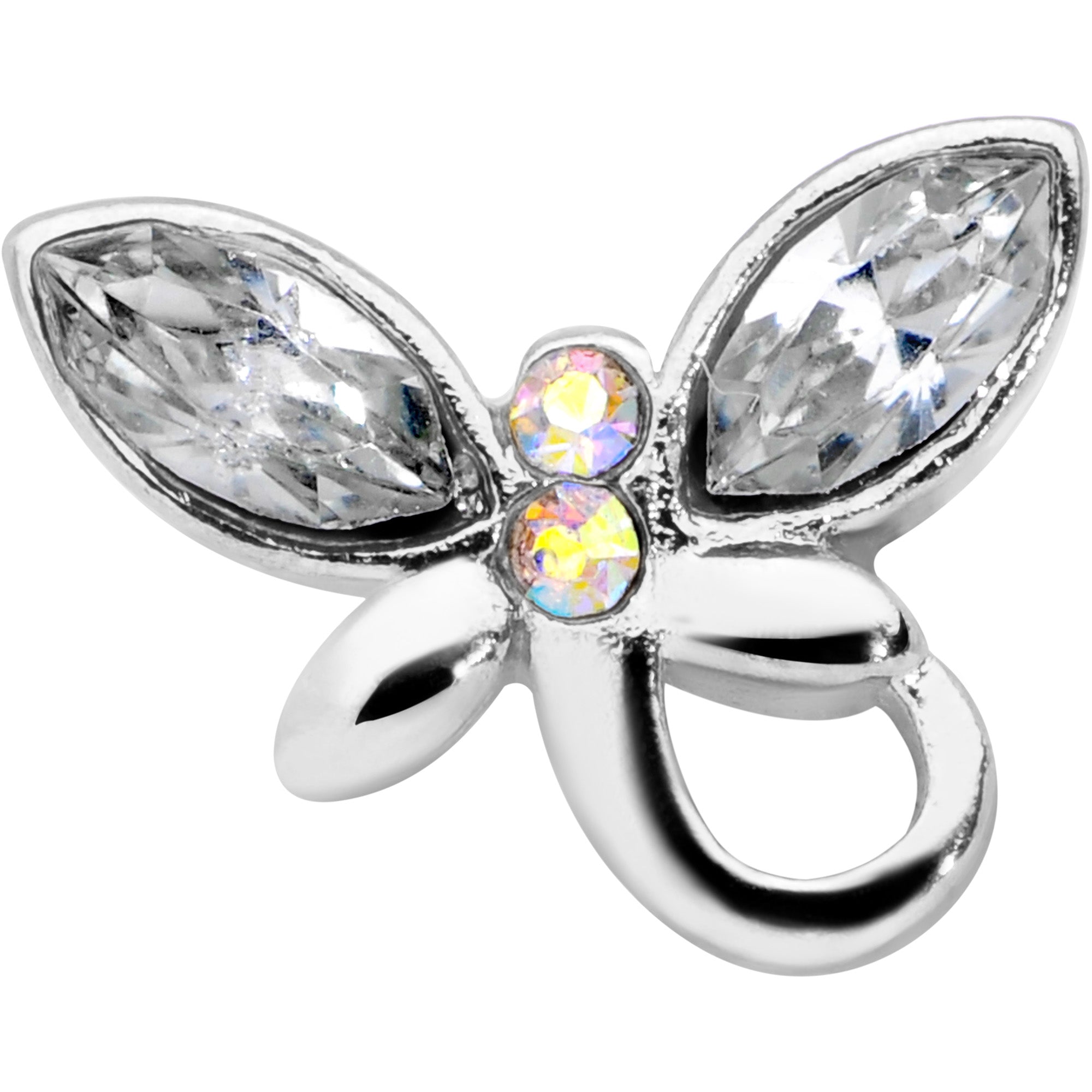 18G 3/8 Clear Aurora Gem Loop Butterfly Nose Hoop