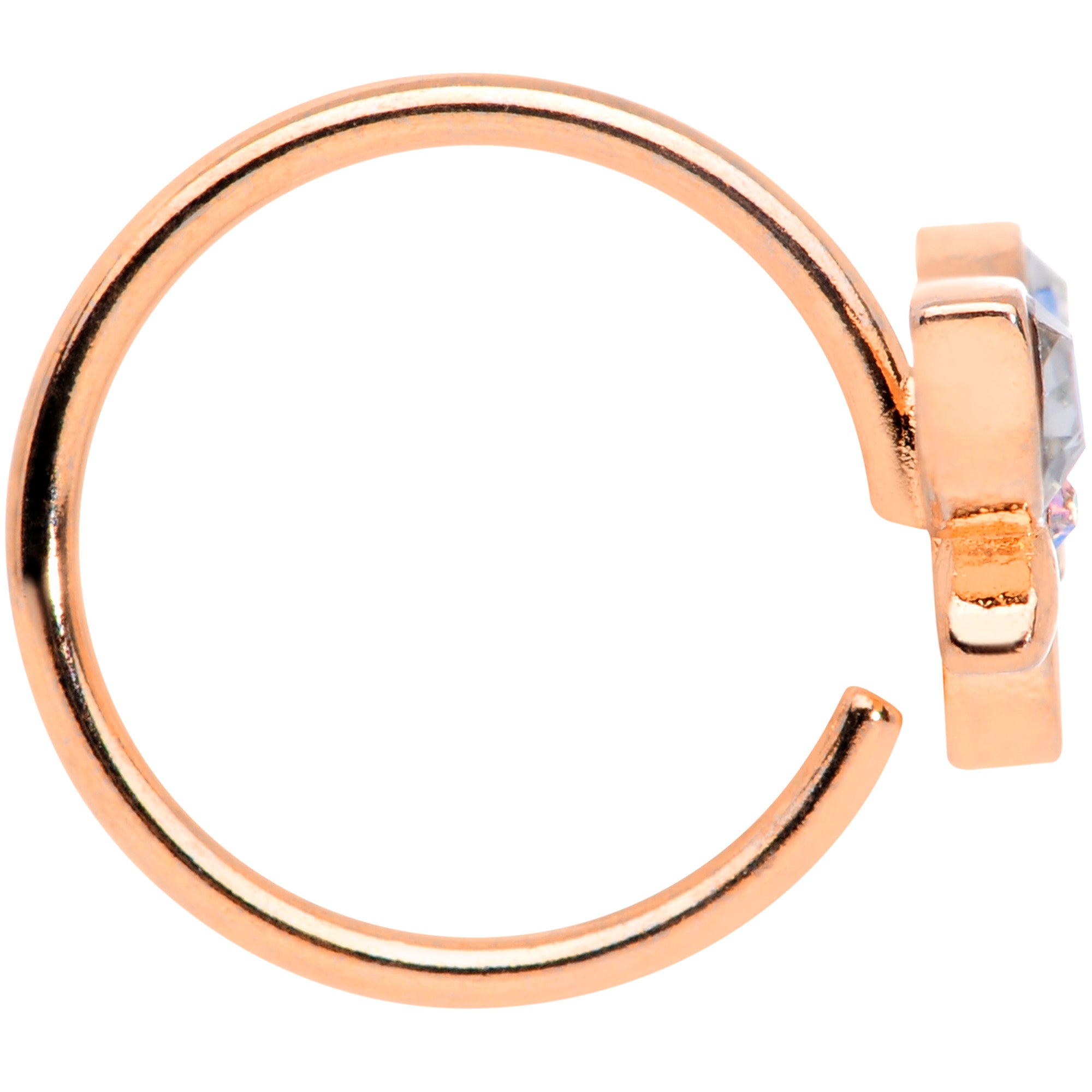 18G 3/8 Clear Aurora Gem Rose Gold Tone Loop Butterfly Nose Hoop