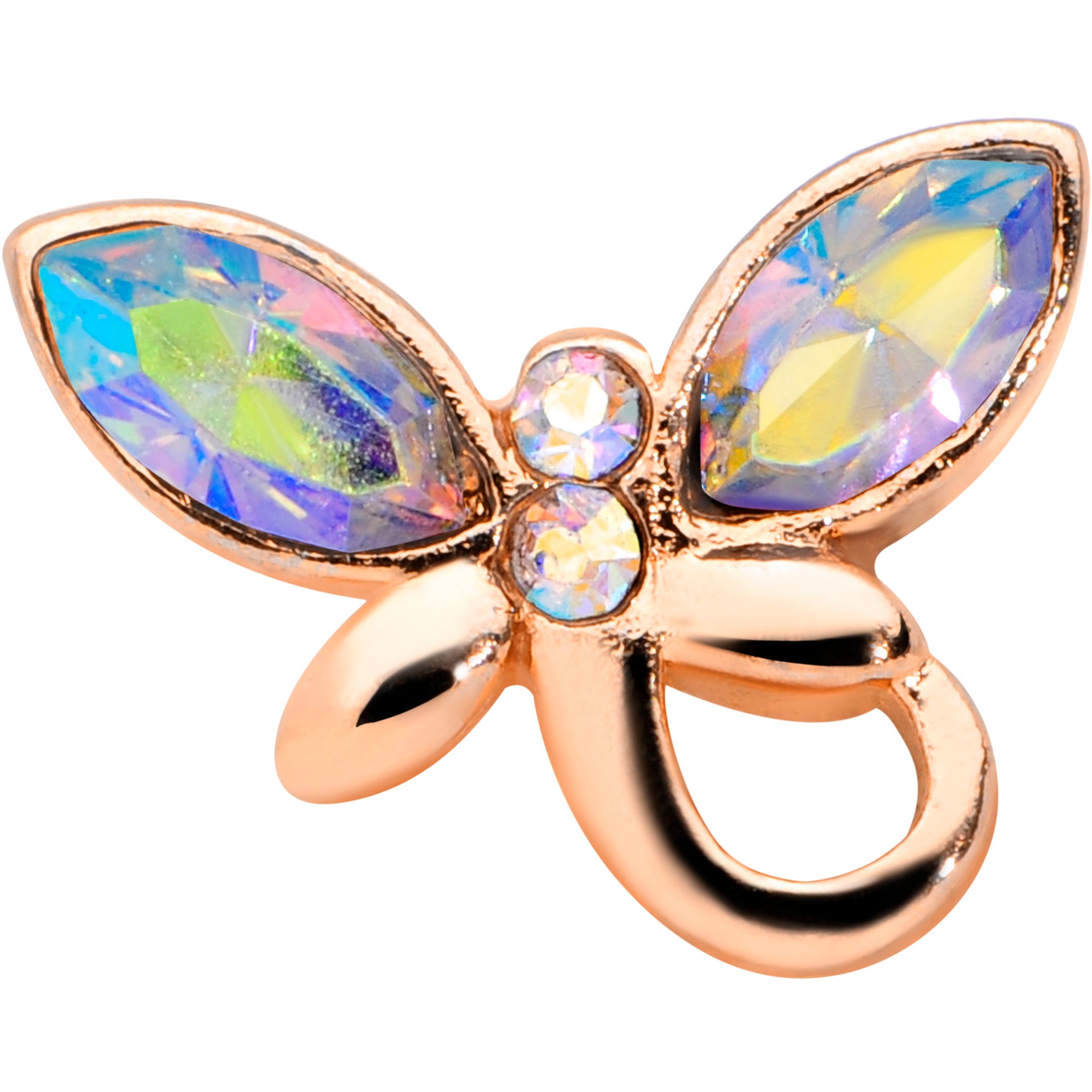 18G 3/8 Aurora Gem Rose Gold Tone Loop Butterfly Nose Hoop