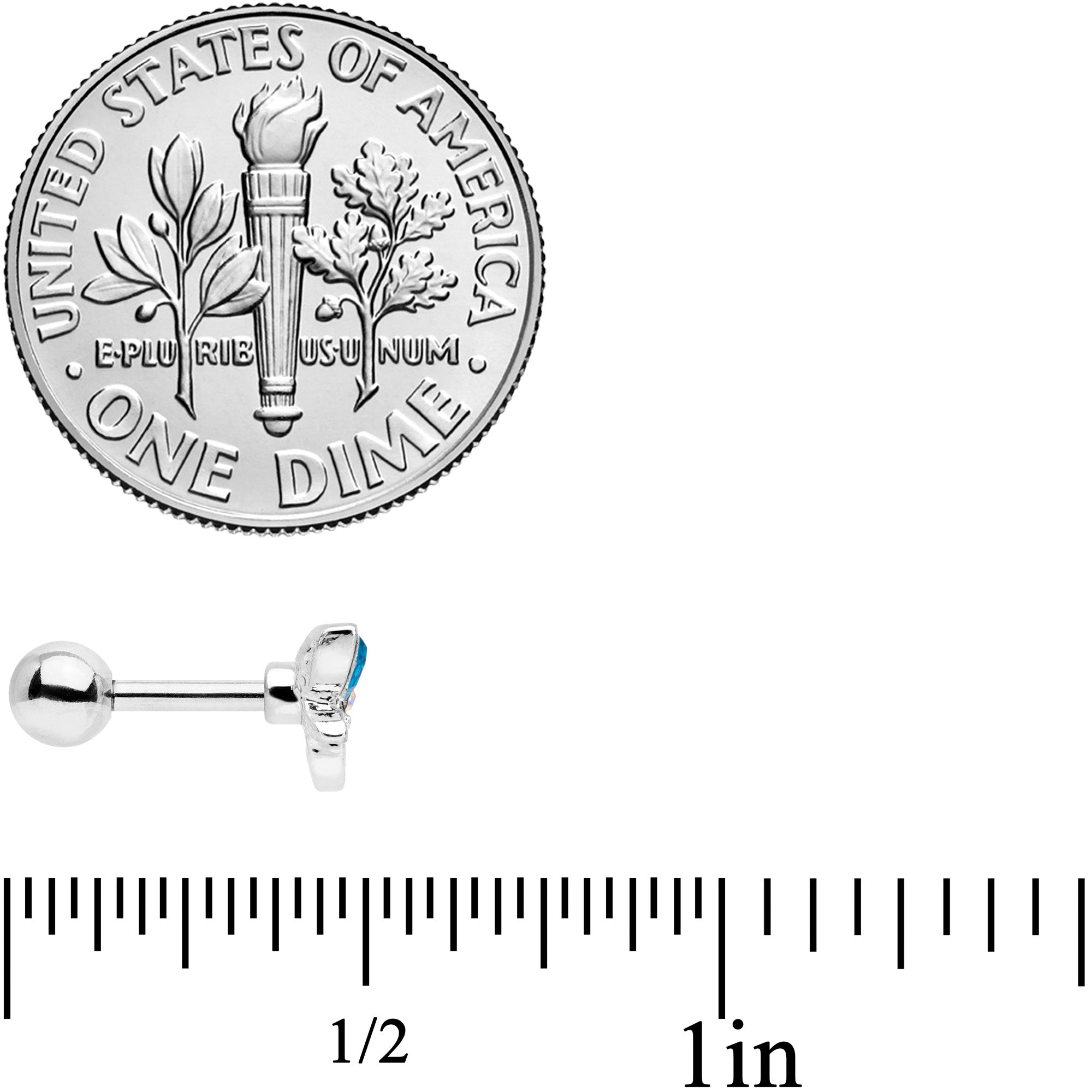 16G 1/4 Clear Aqua Gem Loop Butterfly Cartilage Tragus Earring