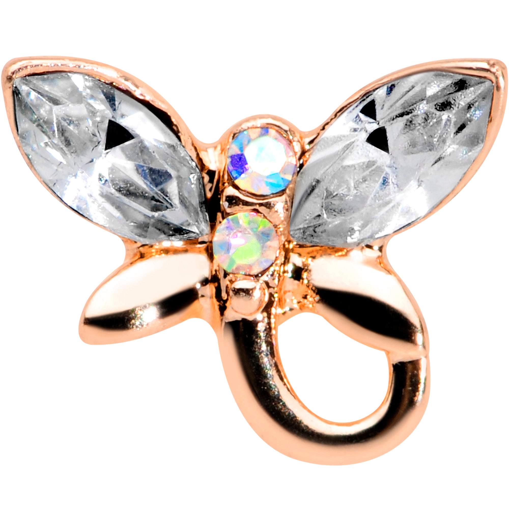 16G 1/4 Clear Gem Rose Gold Tone Loop Butterfly Cartilage Tragus