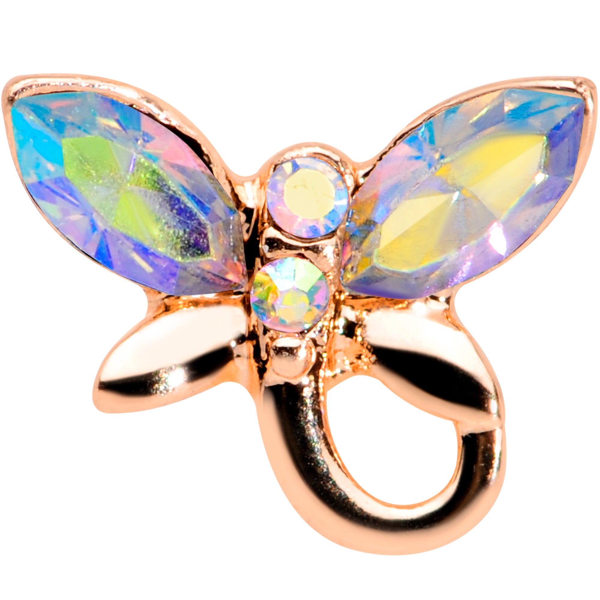 16G 1/4 Aurora Gem Rose Gold Tone Loop Butterfly Cartilage Tragus