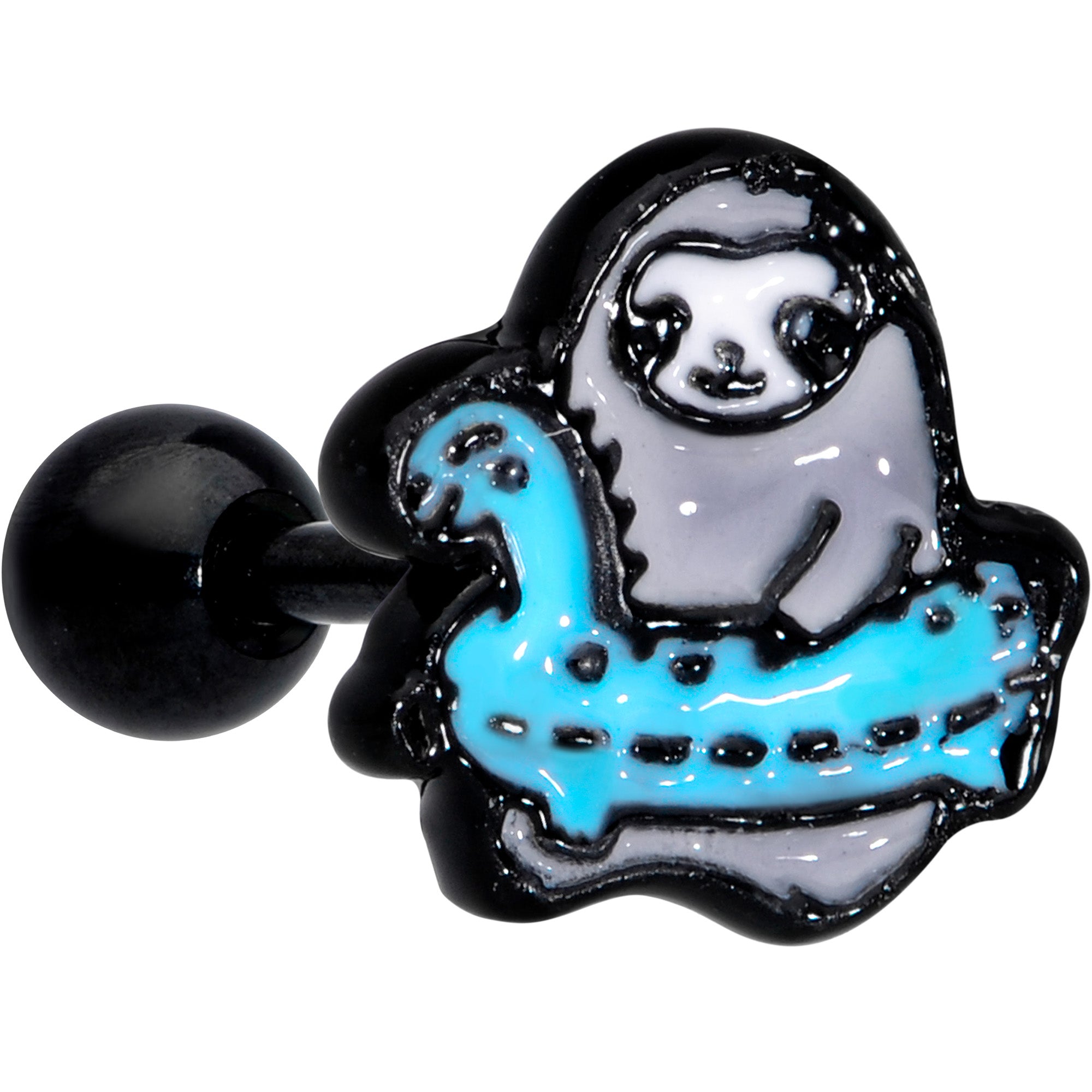 16G 1/4 Black Swimming Sloth Cartilage Tragus Earring