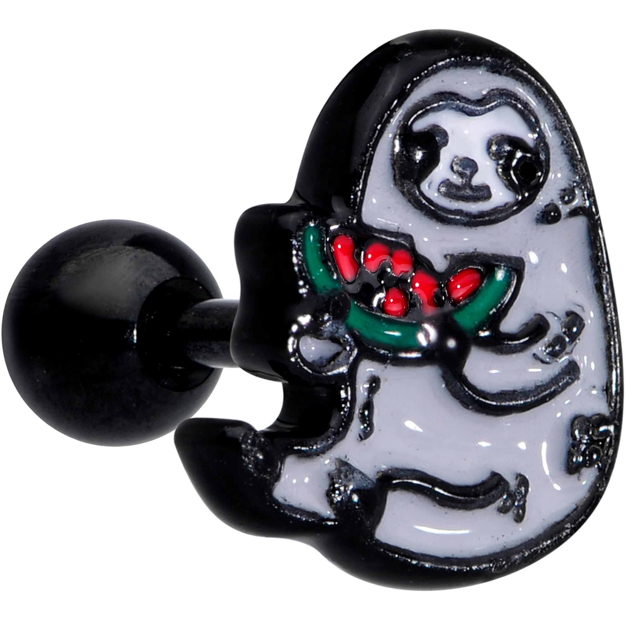 16G 1/4 Black Watermelon Sloth Cartilage Tragus Earring