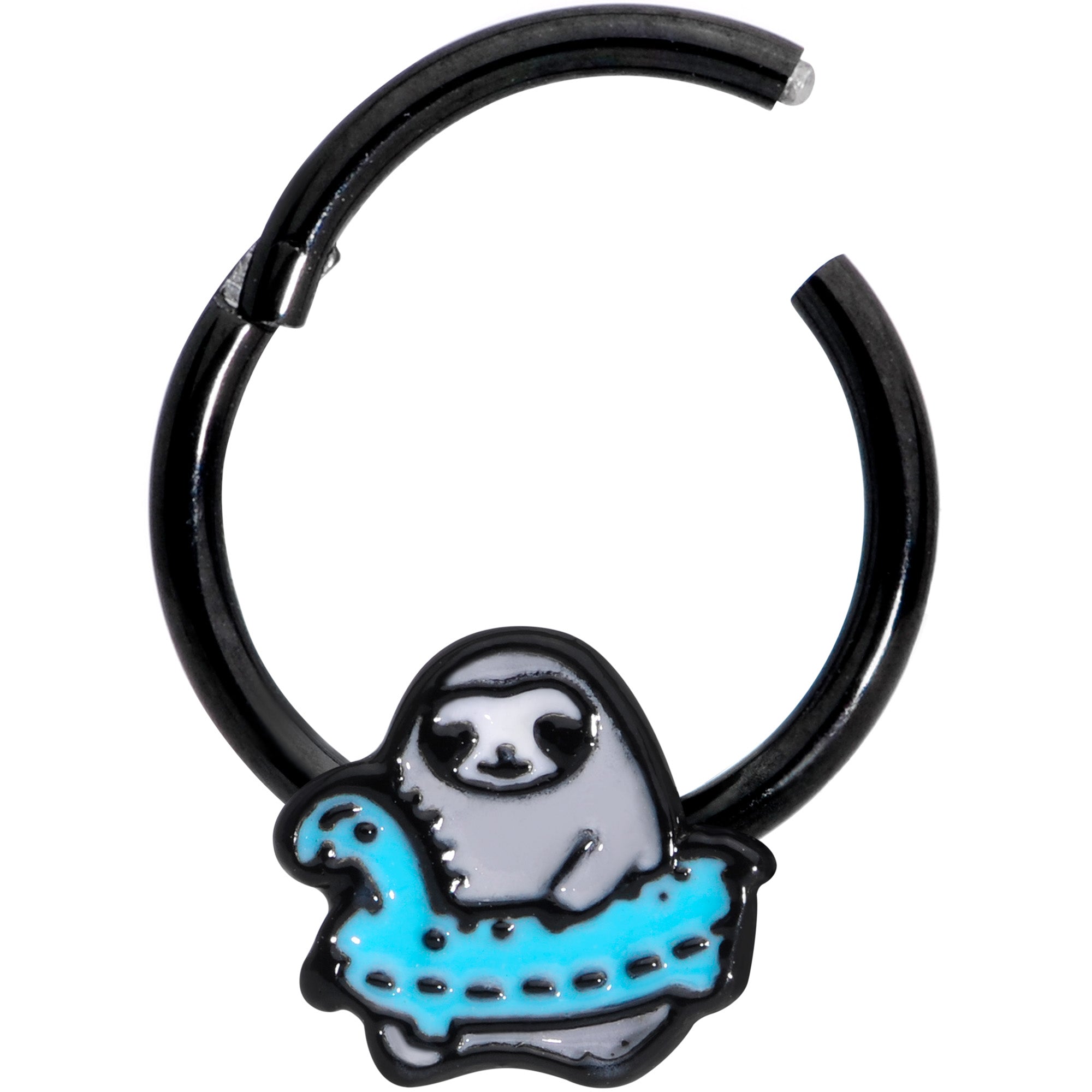 16G 3/8 Black Swimming Sloth Hinged Segment Ring