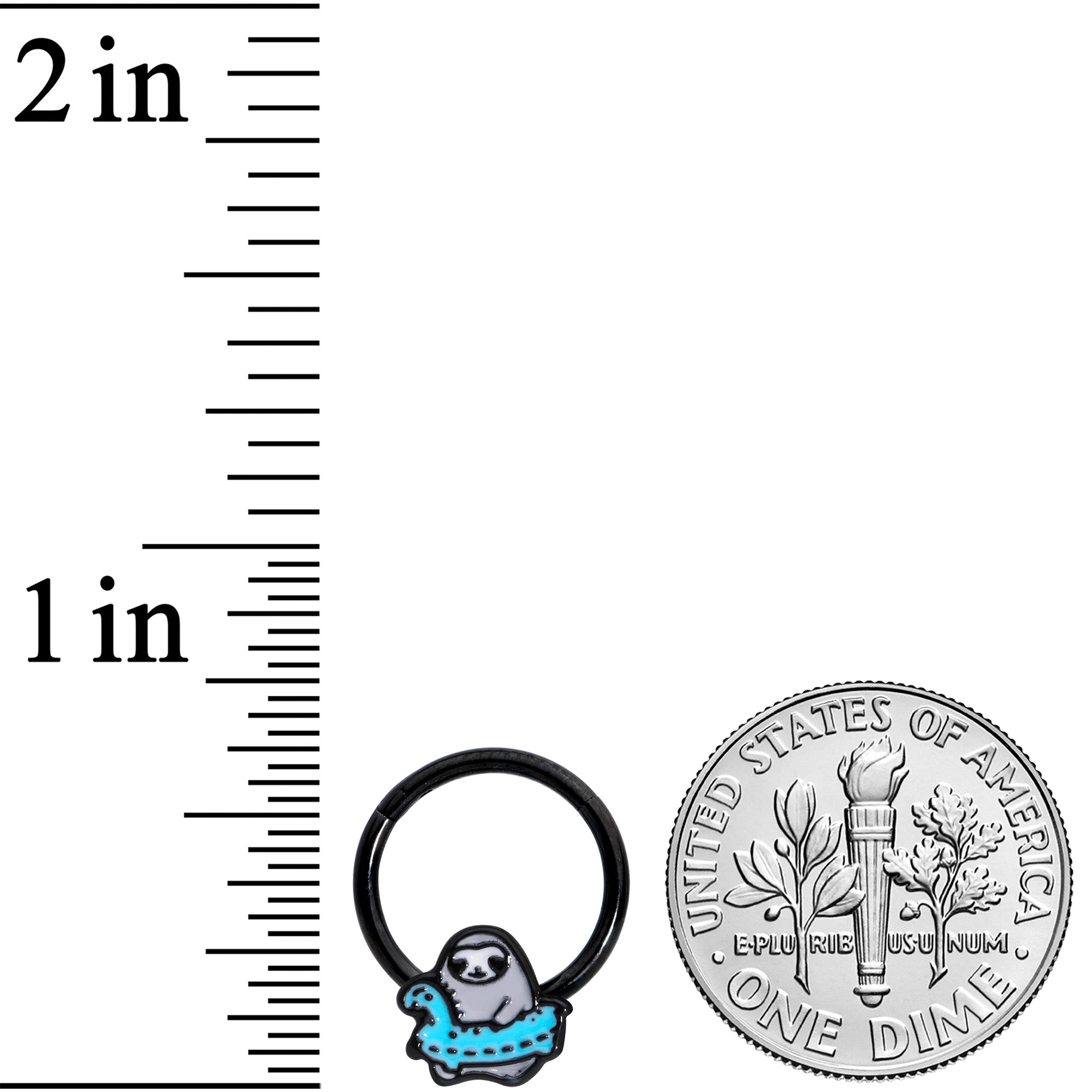 16G 3/8 Black Swimming Sloth Hinged Segment Ring