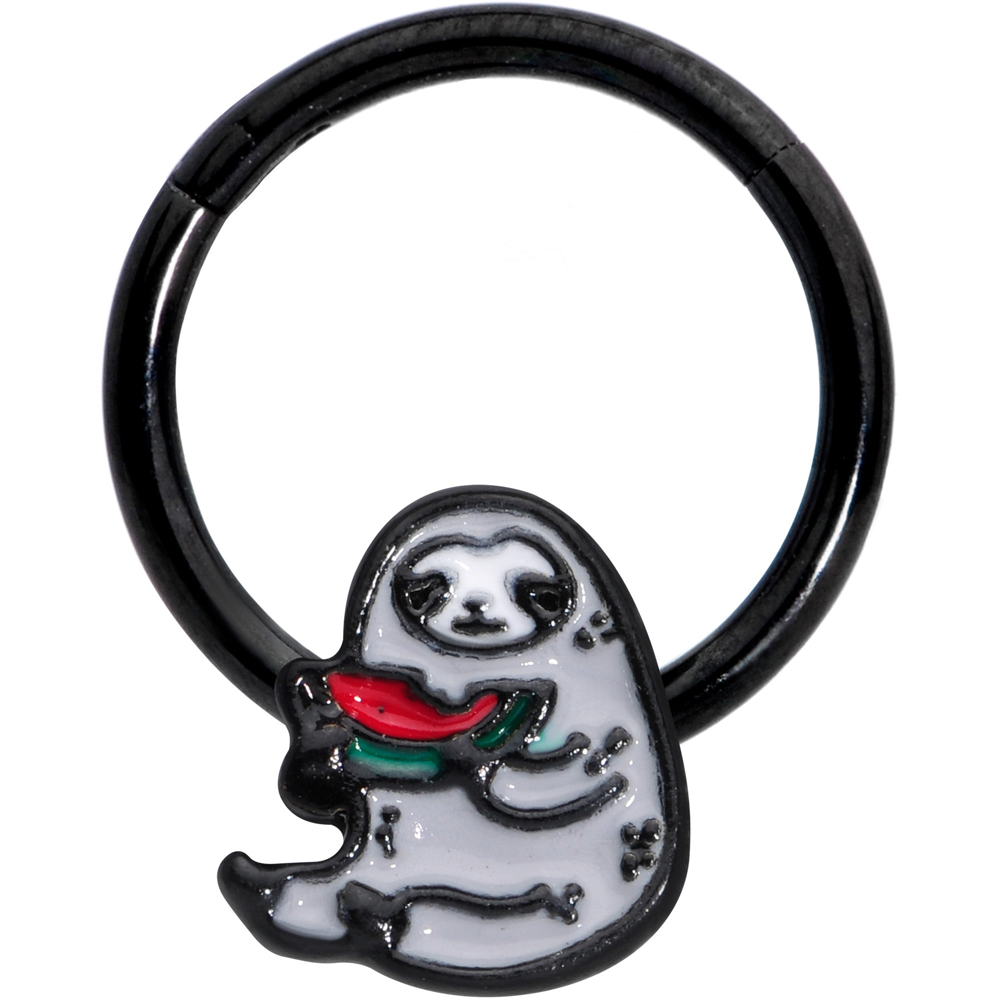 16G 3/8 Black Watermelon Sloth Hinged Segment Ring