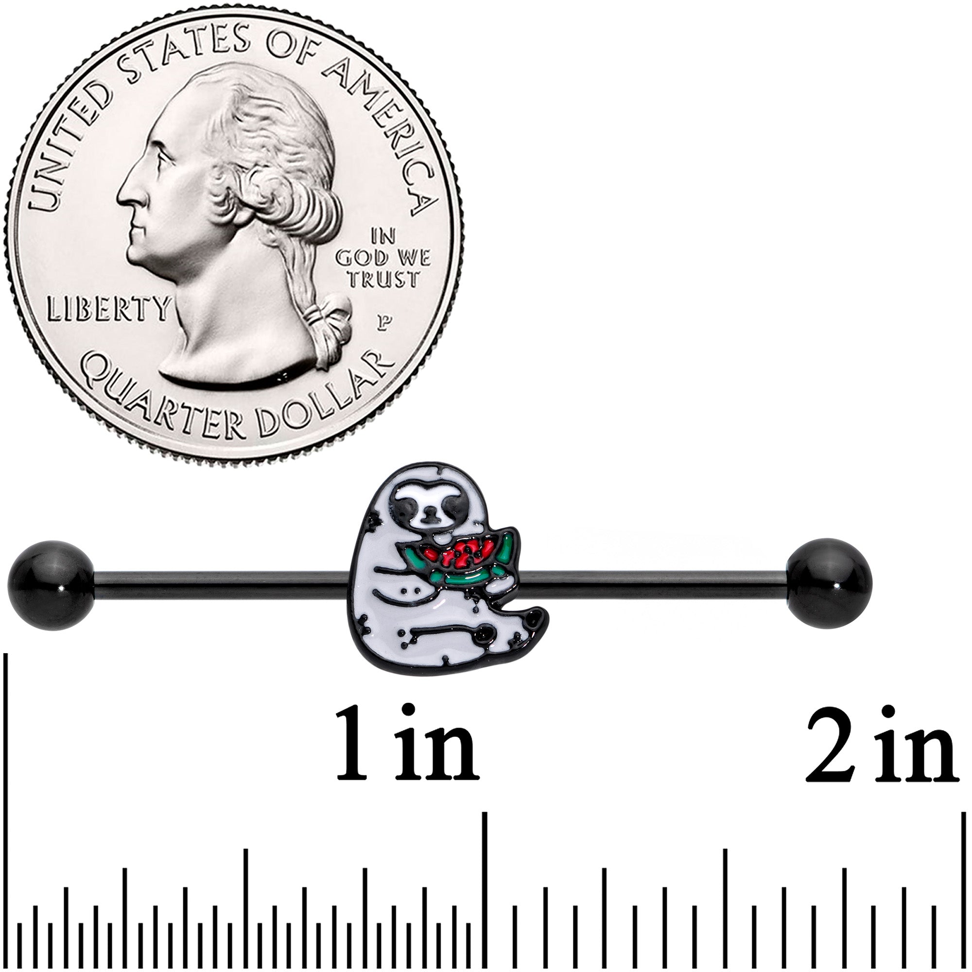 14G Black Watermelon Sloth Industrial Barbell 38mm