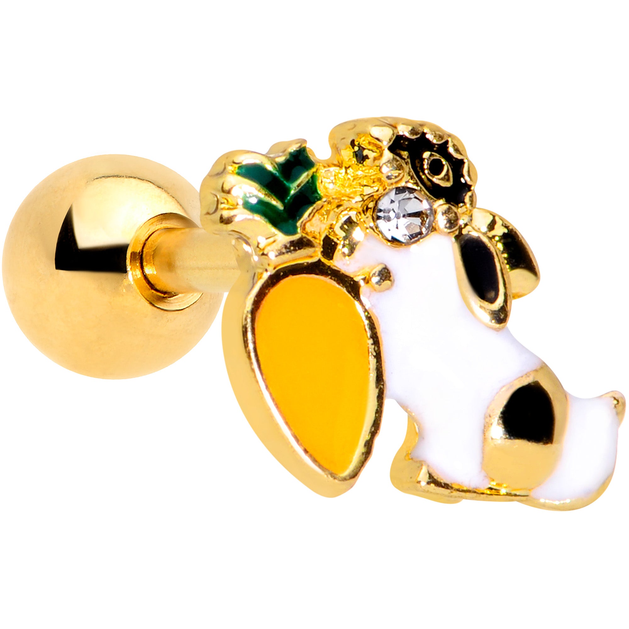 16G 1/4 Clear Gem Gold Tone Carrot Bunny Rabbit Cartilage Tragus