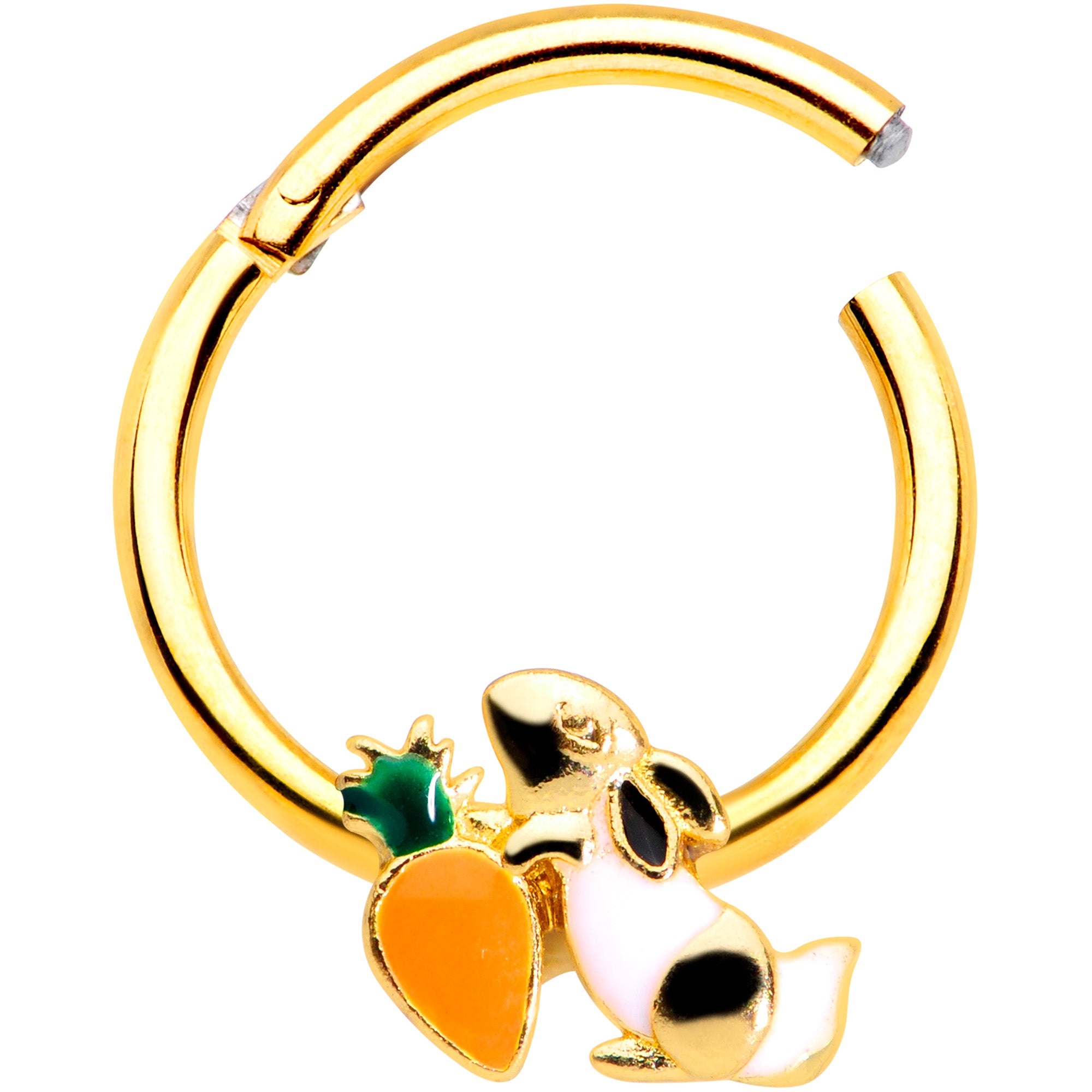 16G 3/8 Gold Tone Bunny Rabbit Carrot Easter Hinged Segment Ring