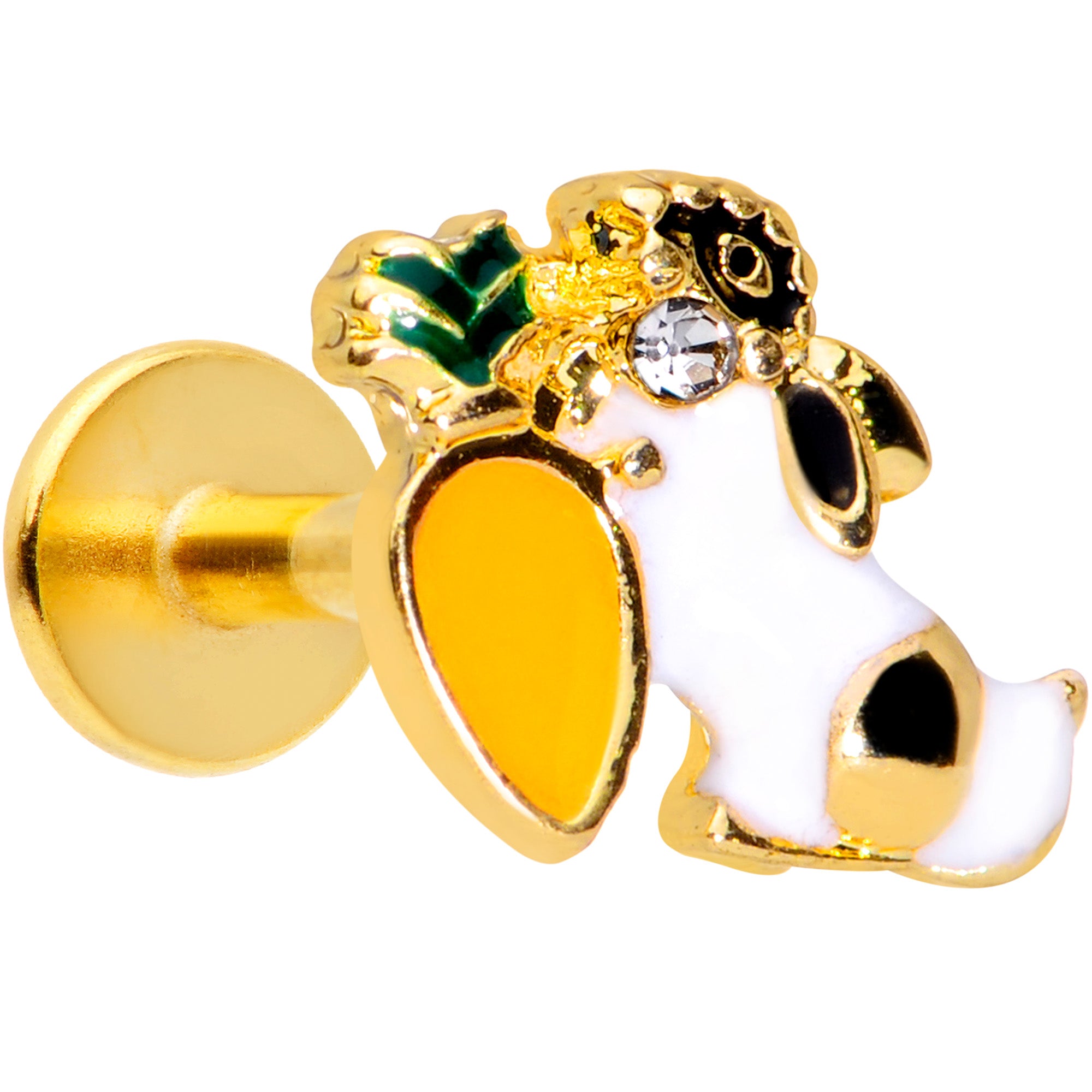 16G 5/16 Clear Gem Gold Tone Carrot Bunny Labret Monroe Tragus