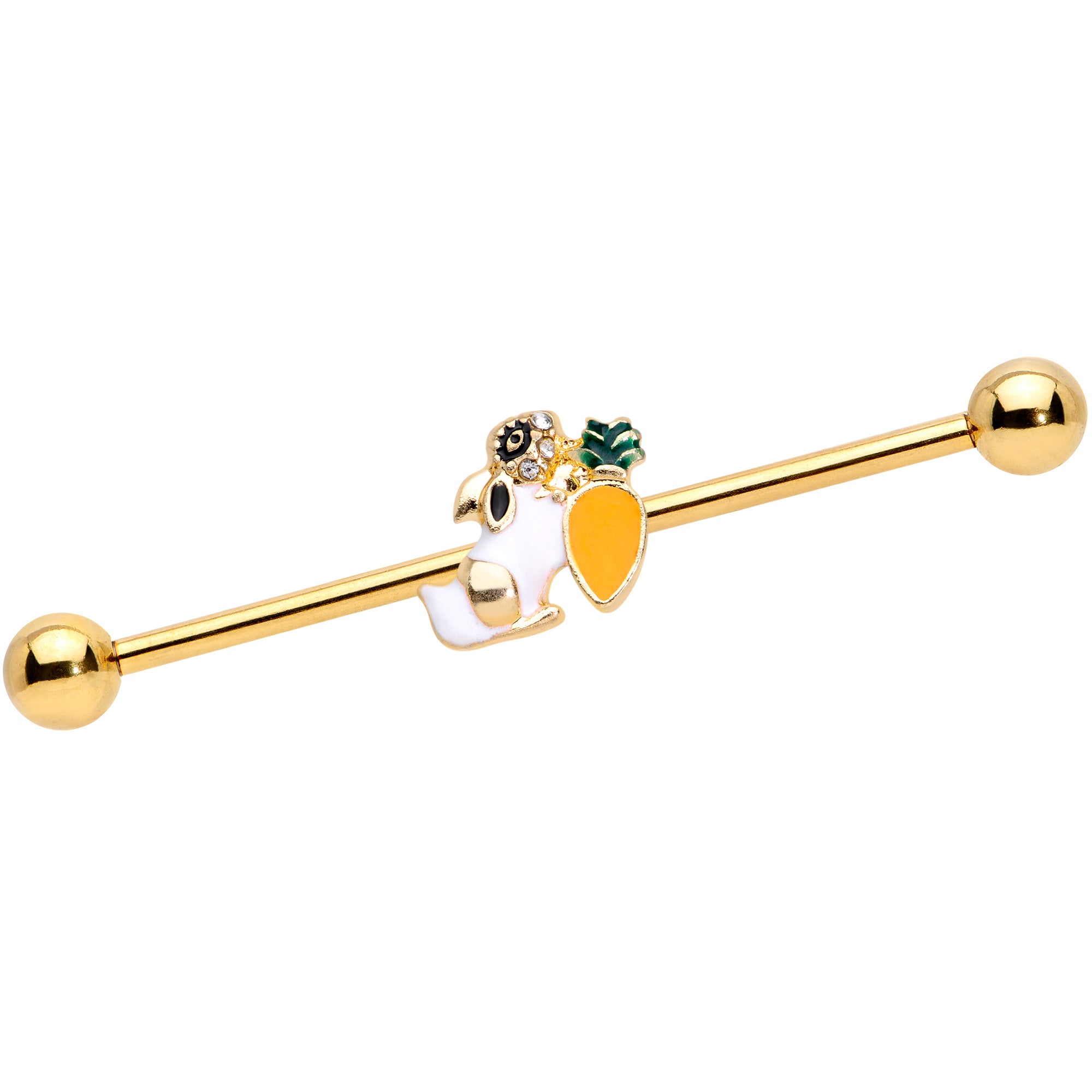 14G Gold Tone Carrot Bunny Industrial Barbell 38mm