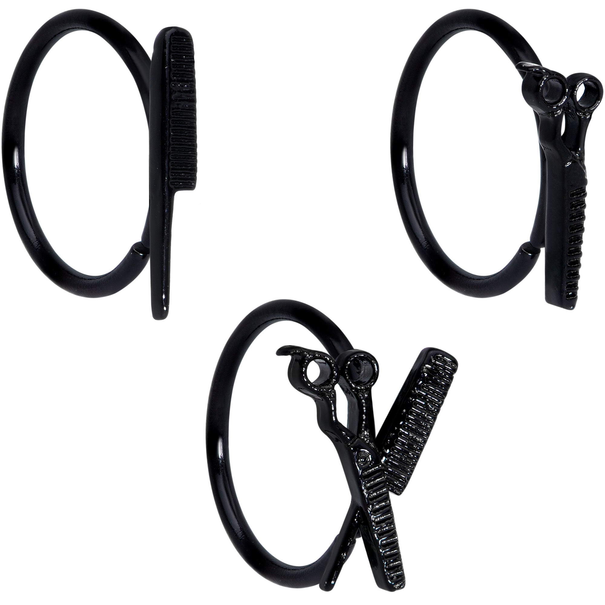 18G 3/8 Black Scissors Comb Hair Nose Hoop Set of 3