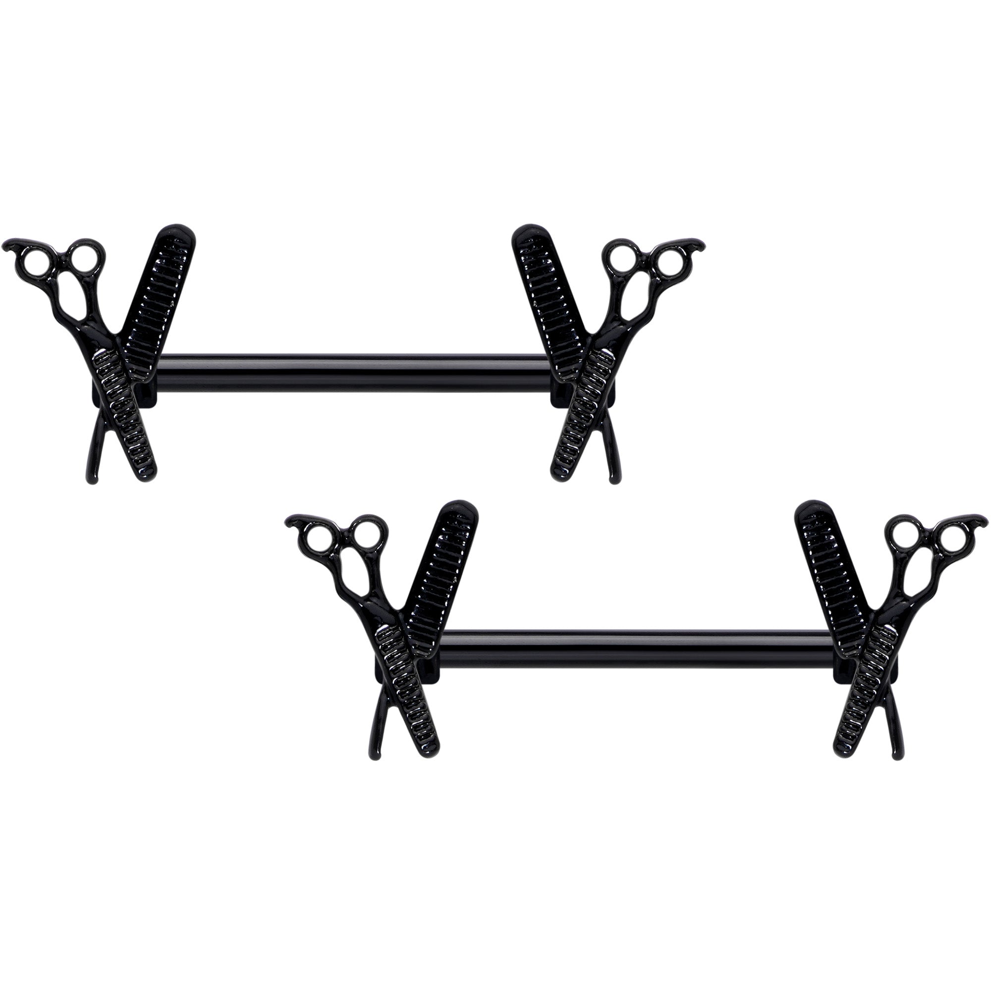 14G 9/16 Black Scissors Comb Barbell Nipple Ring Set