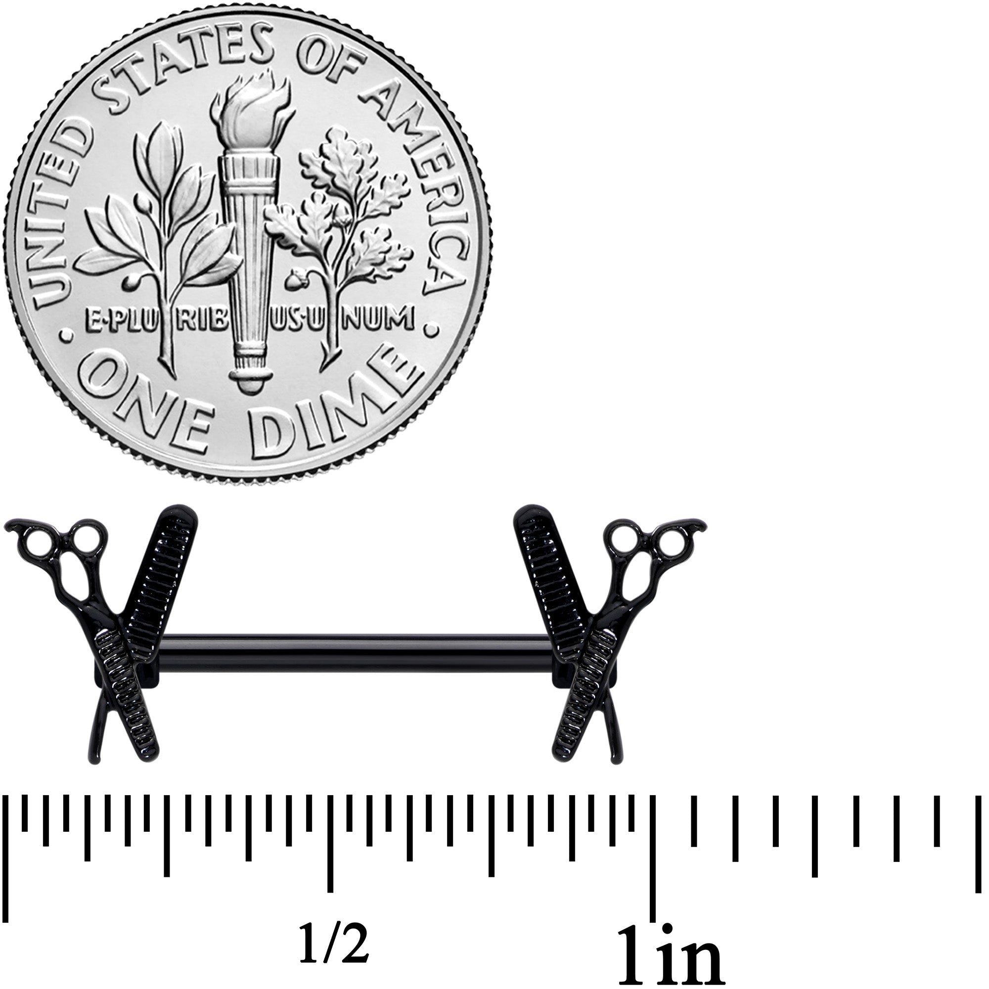 14G 9/16 Black Scissors Comb Barbell Nipple Ring Set