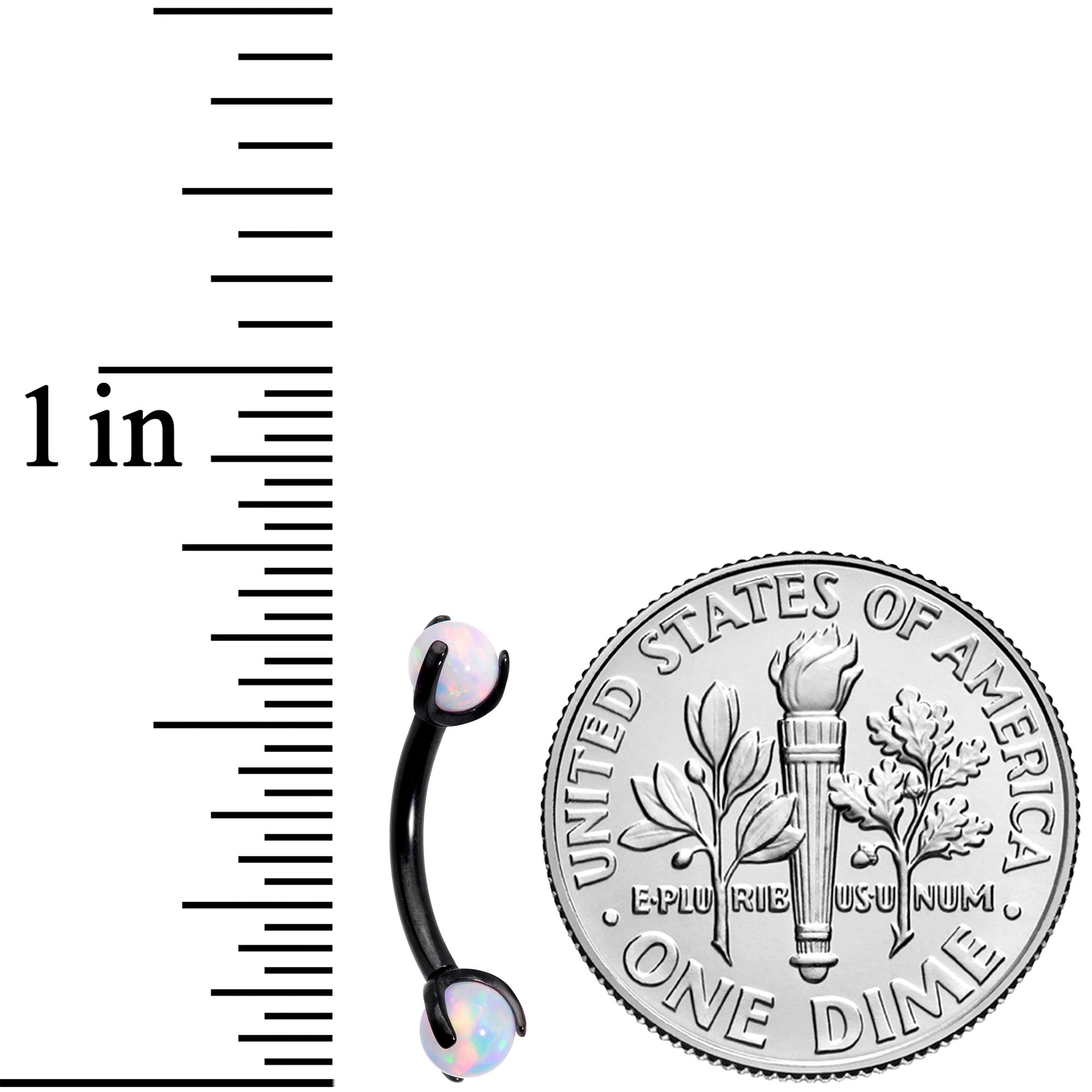 16G 5/16 White Synthetic Opal Black Internal Thread Eyebrow Ring