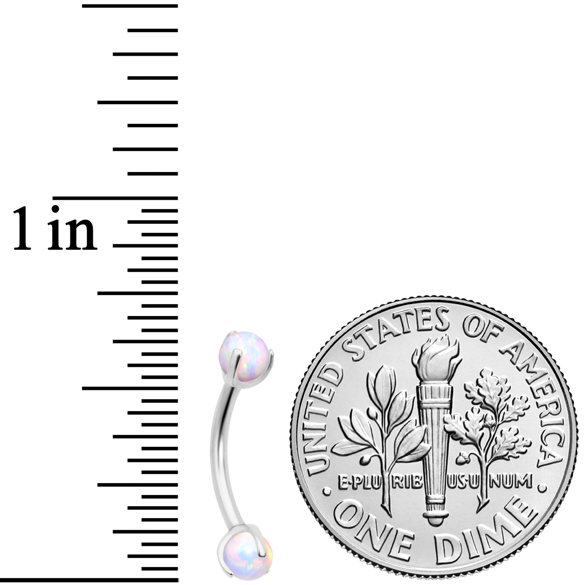 16G 5/16 White Synthetic Opal Internally Threaded Eyebrow Ring