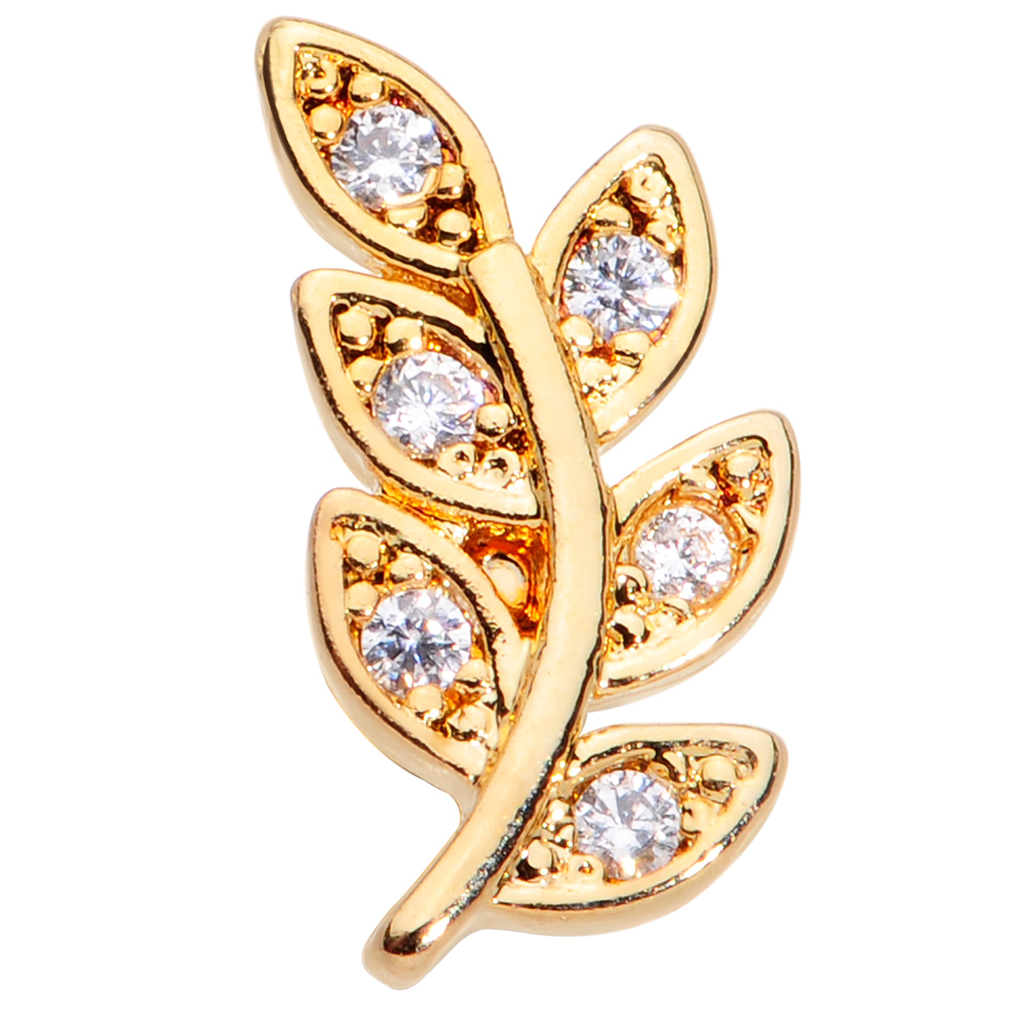 16G 1/4 Clear CZ Gem Gold Tone Leaf Internally Threaded Labret