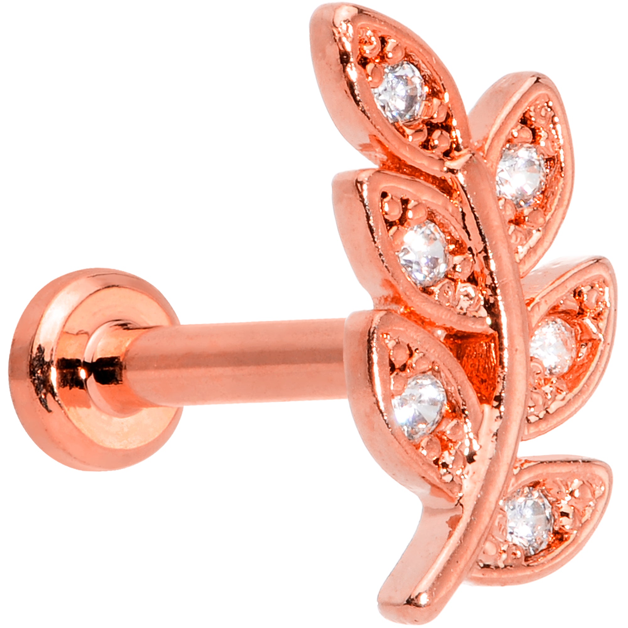 16G 5/16 Color CZ Gem Rose Gold Tone Leaf Internal Thread Labret