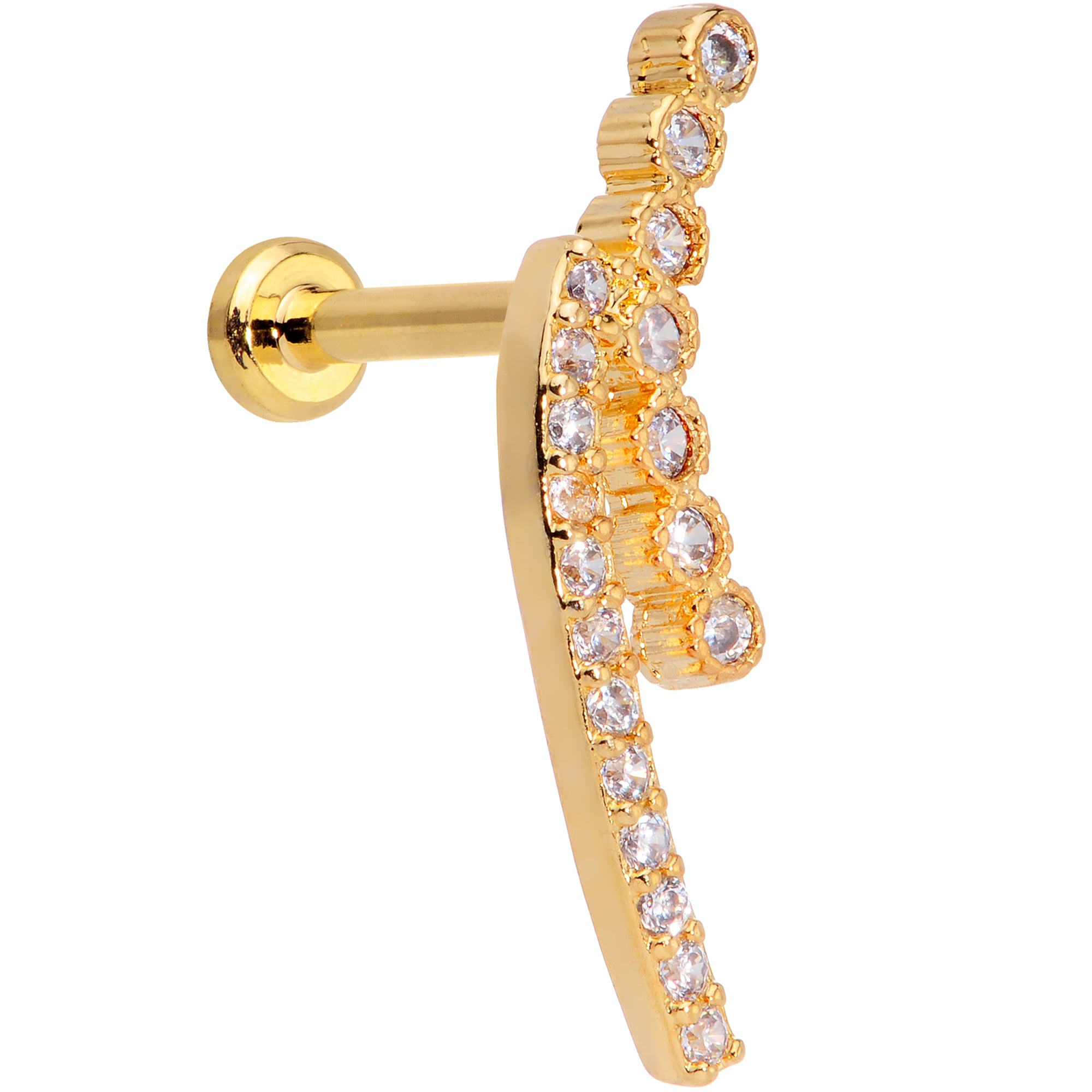 16G 1/4 Clear CZ Gem Gold Tone Curve Internally Threaded Labret