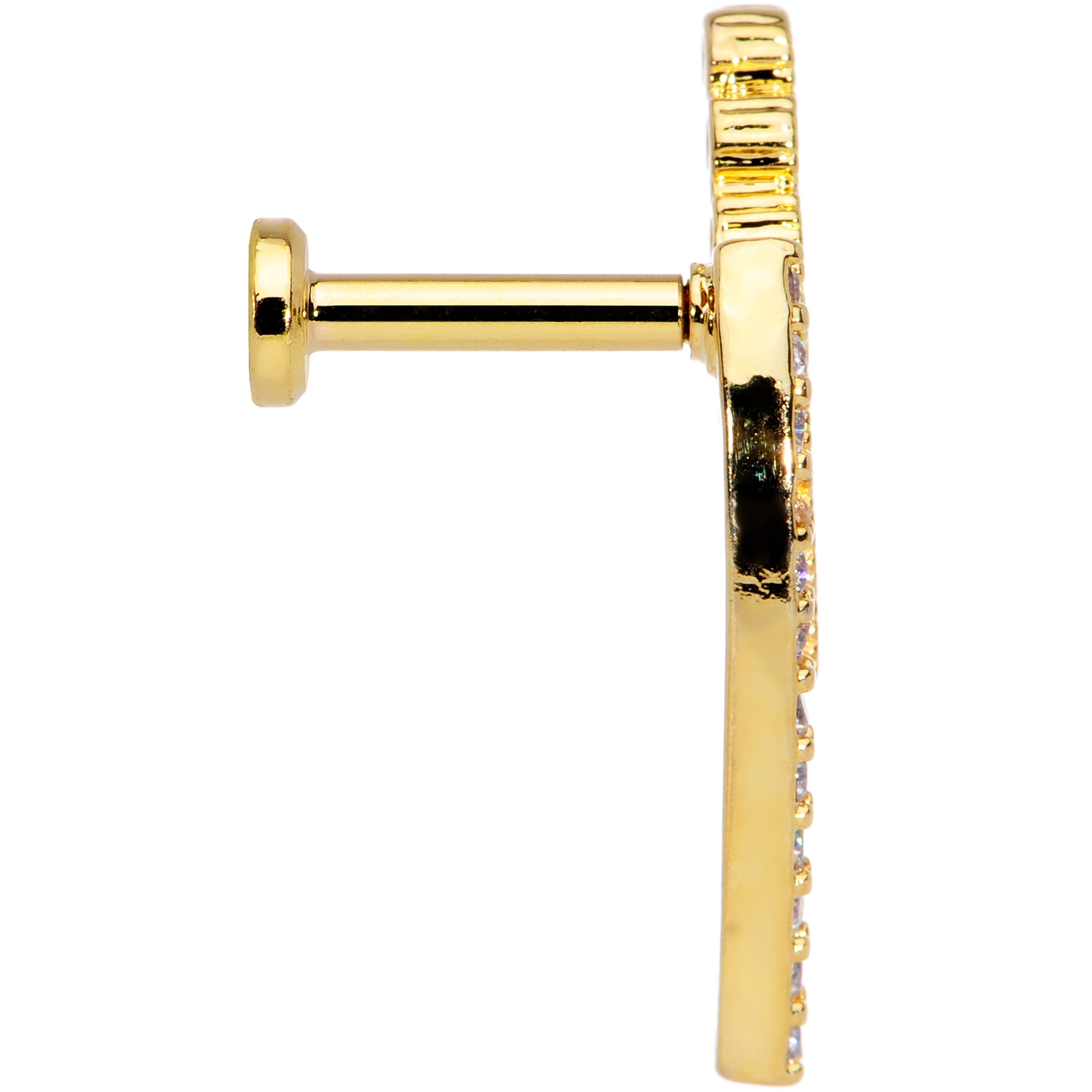 16G 1/4 Clear CZ Gem Gold Tone Curve Internally Threaded Labret