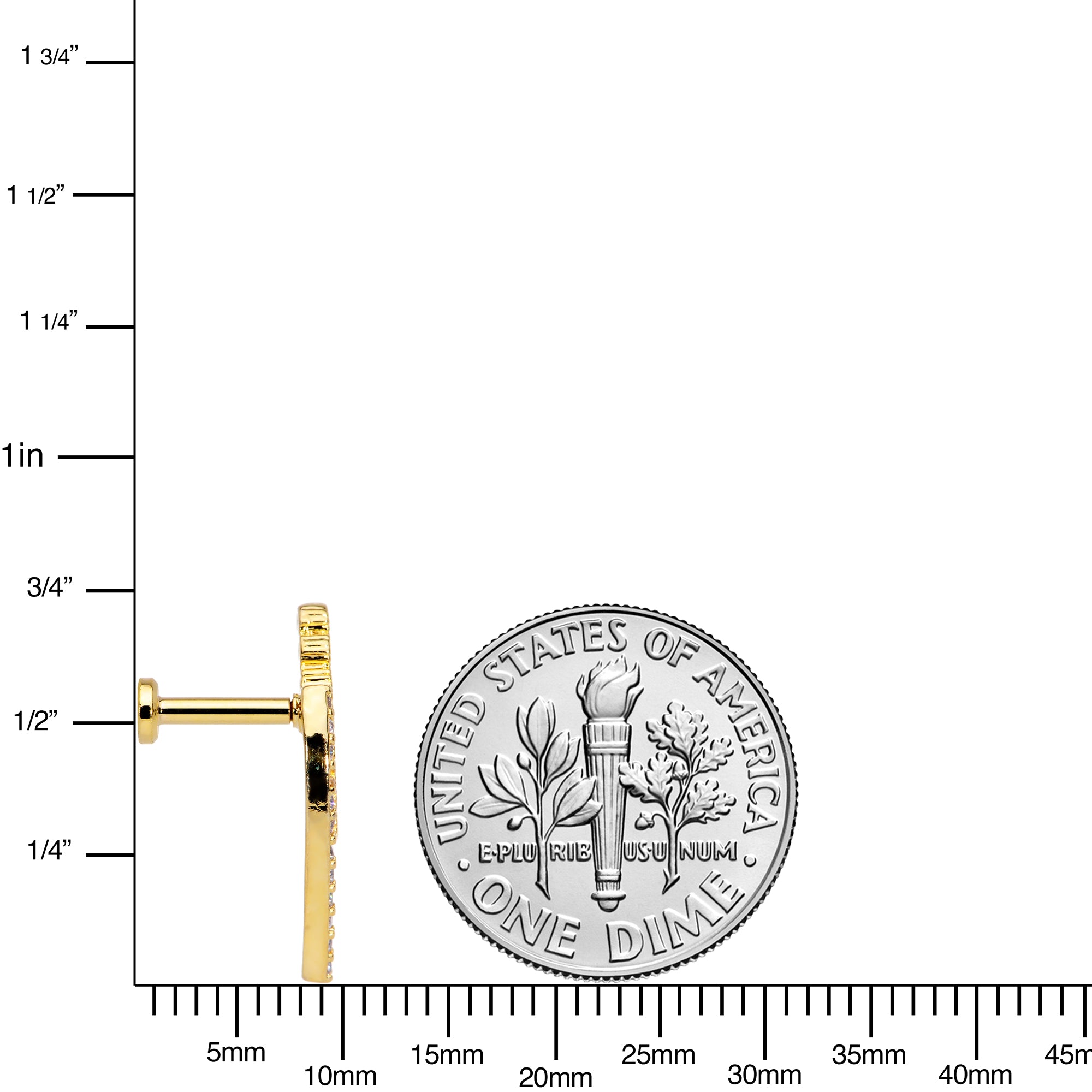 16G 1/4 Clear CZ Gem Gold Tone Curve Internally Threaded Labret