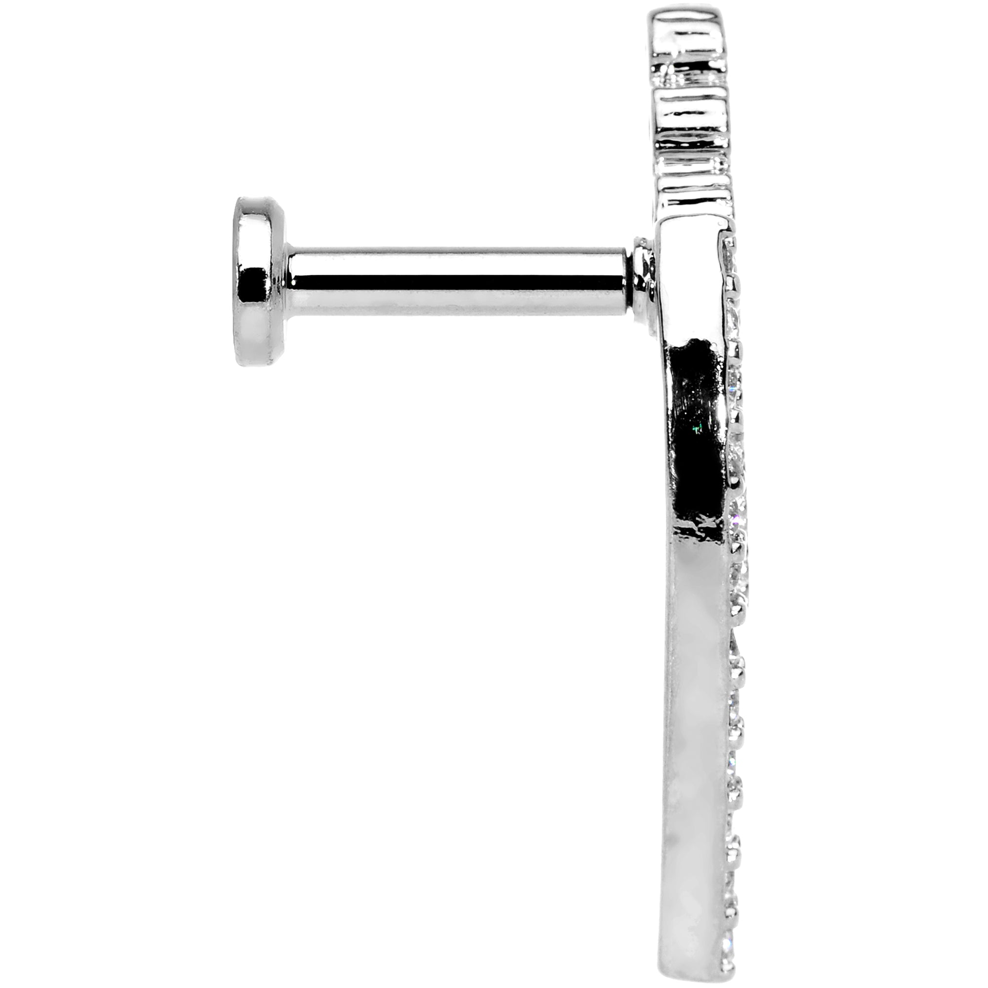 16G 1/4 Clear CZ Gem Curve Internally Threaded Labret Tragus