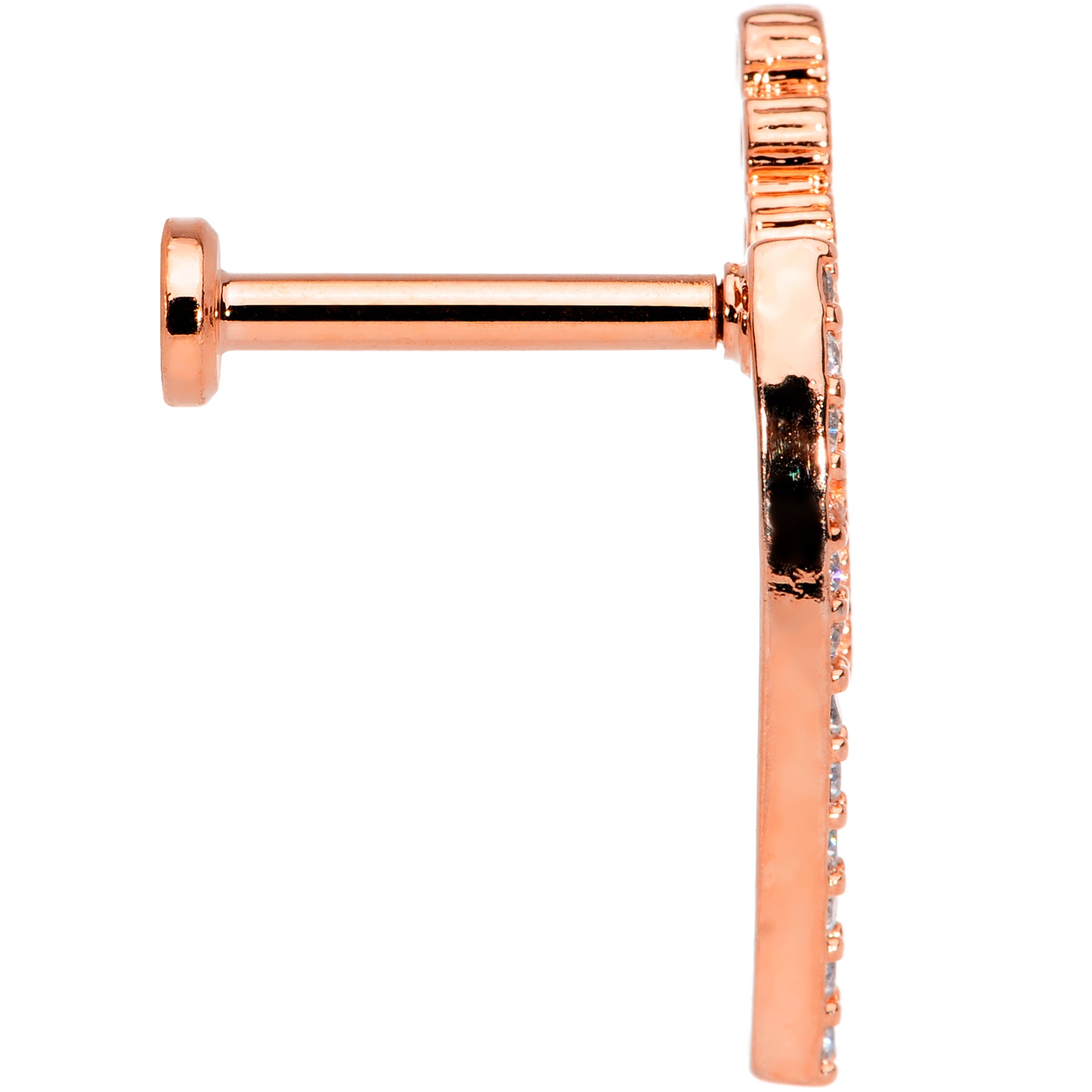 16G 5/16 Clear CZ Gem Rose Gold Tone Curve Internal Thread Labret