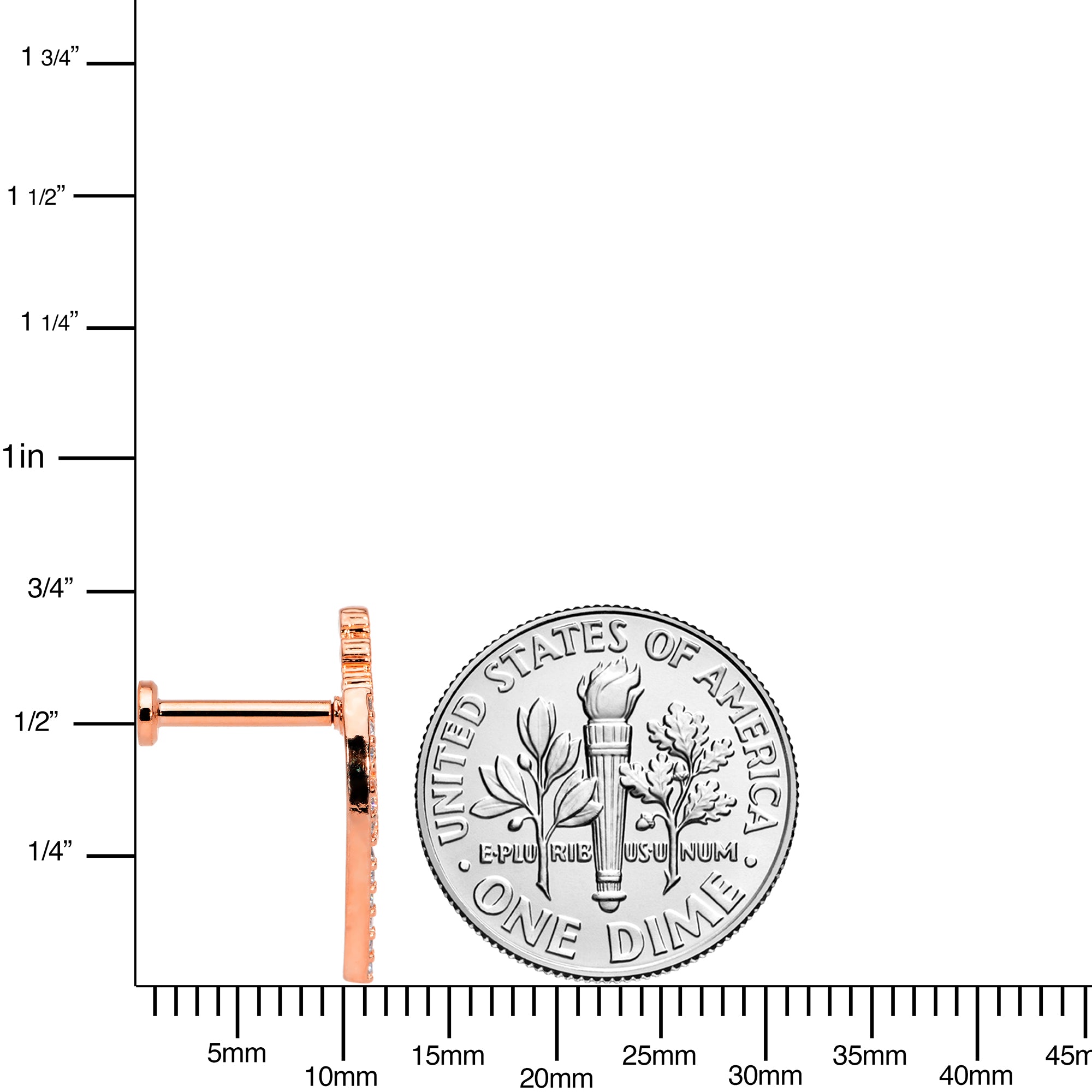 16G 5/16 Clear CZ Gem Rose Gold Tone Curve Internal Thread Labret