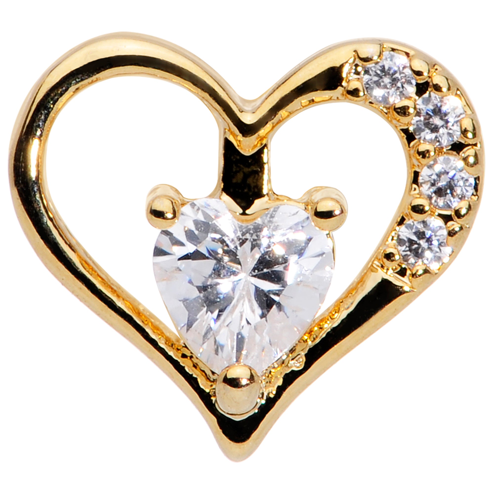 16G 5/16 Clear CZ Gem Gold Tone Heart Internally Threaded Labret
